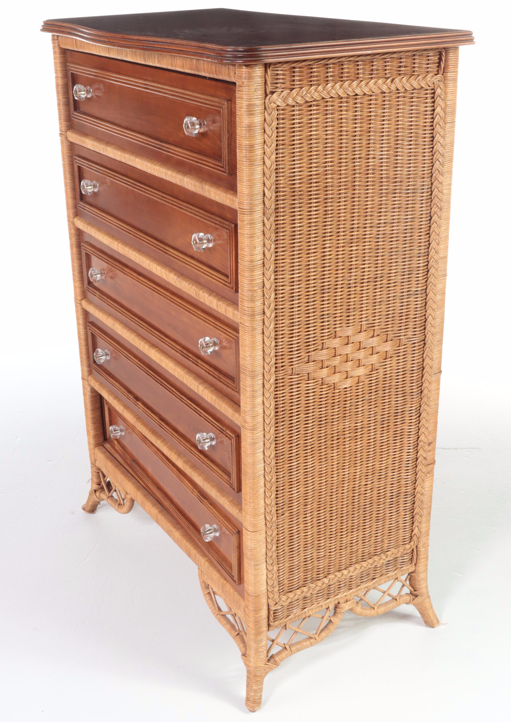 Lexington/Henry Link Cherrywood and Wicker Five-Drawer Chest