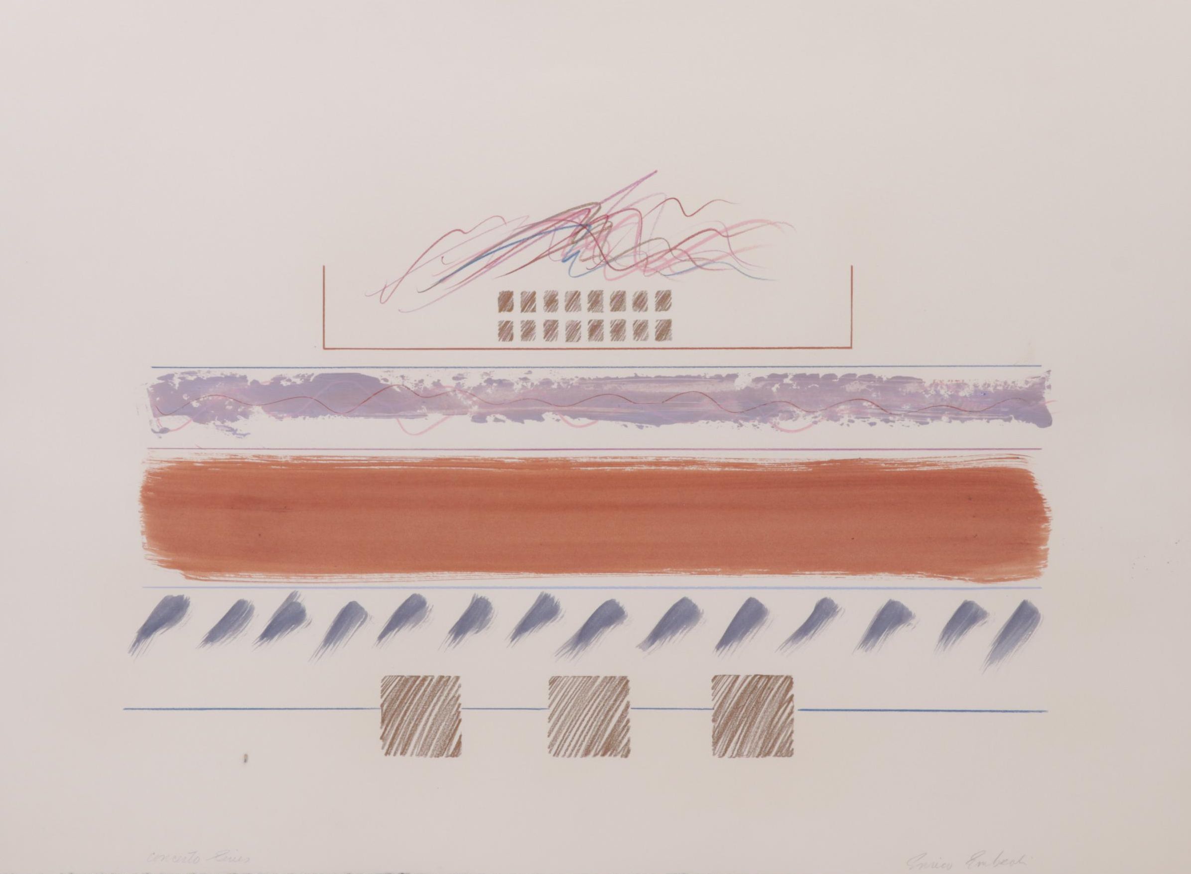 Enrico Embroli "Concerto" Series Embellished Color Lithograph, Late 20th Century