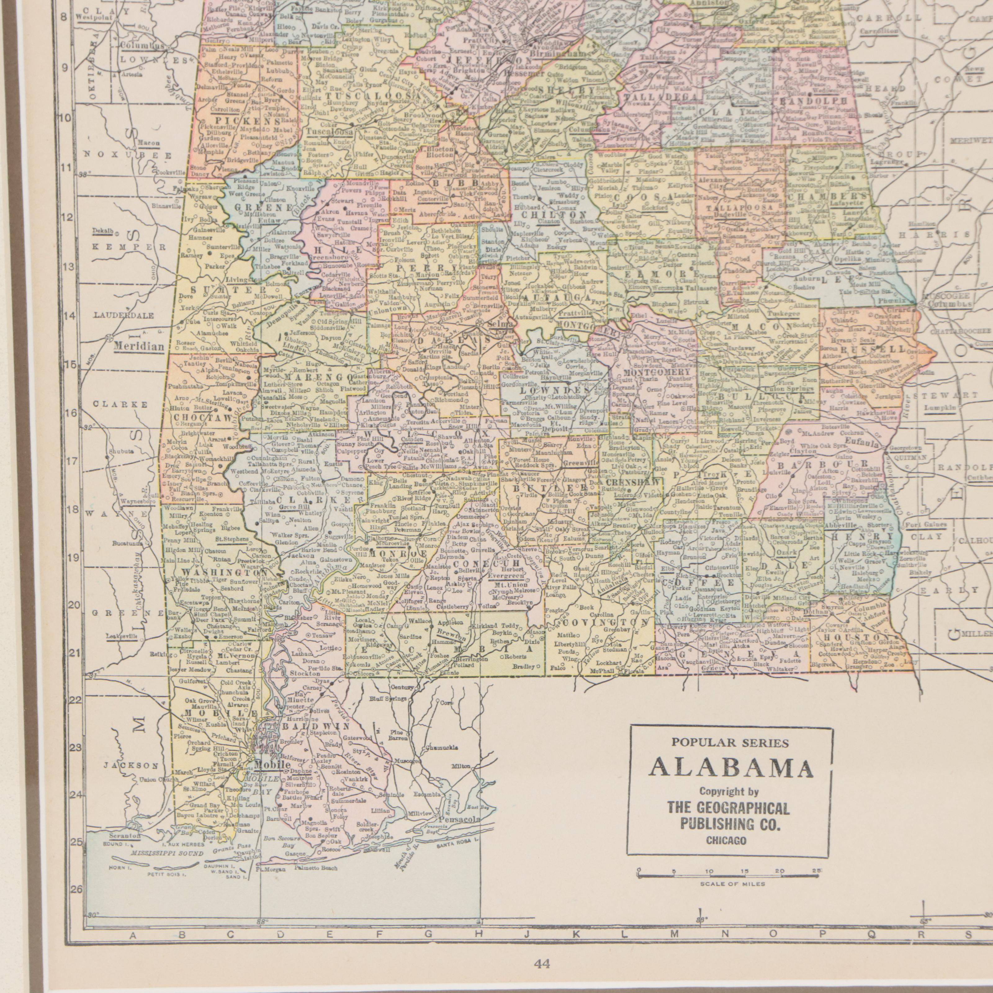 The Geographical Publishing Co. Map "Alabama," Early 20th Century