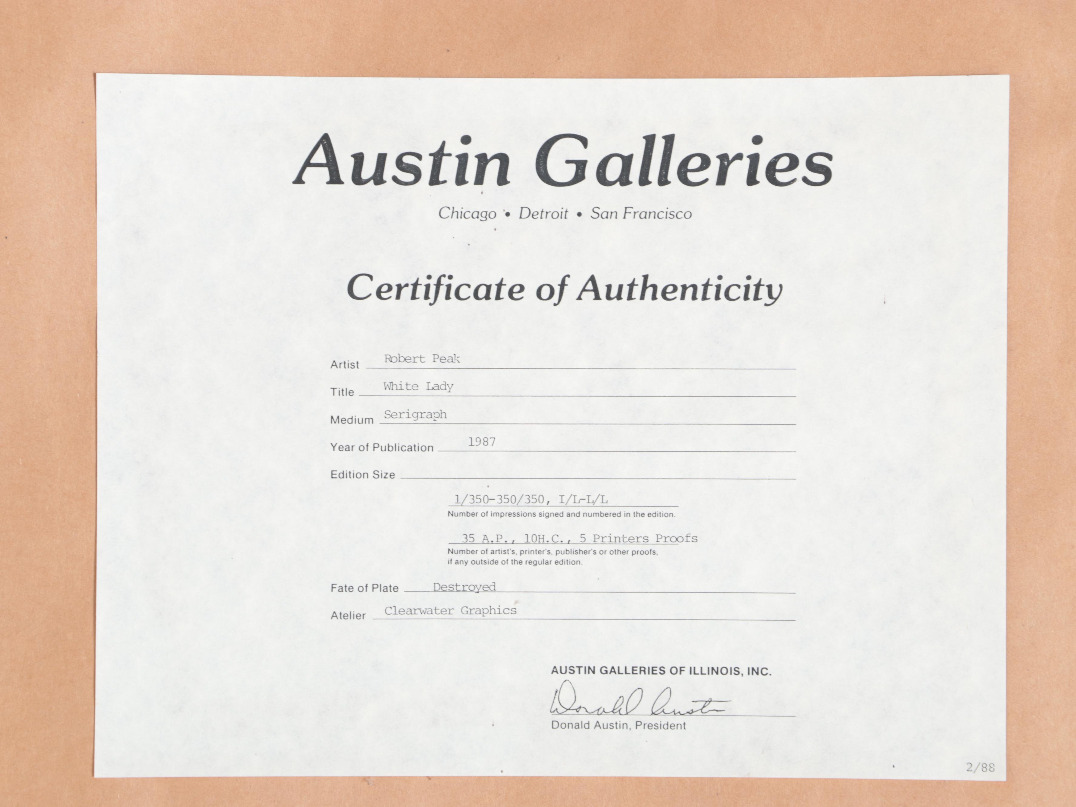 Robert Peak Serigraph "White Lady," 1987