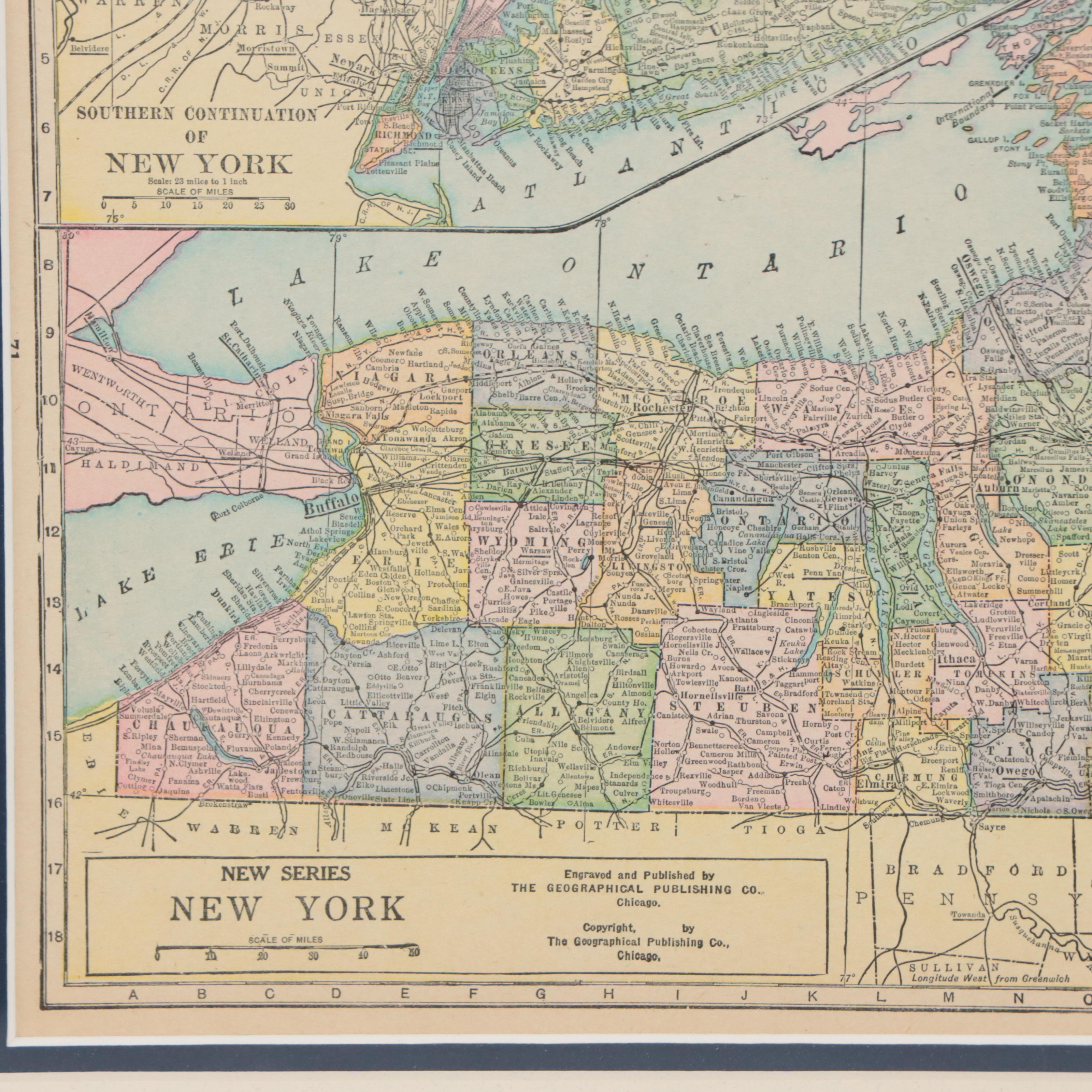The Geographical Publishing Co. Map "New York," Early 20th Century