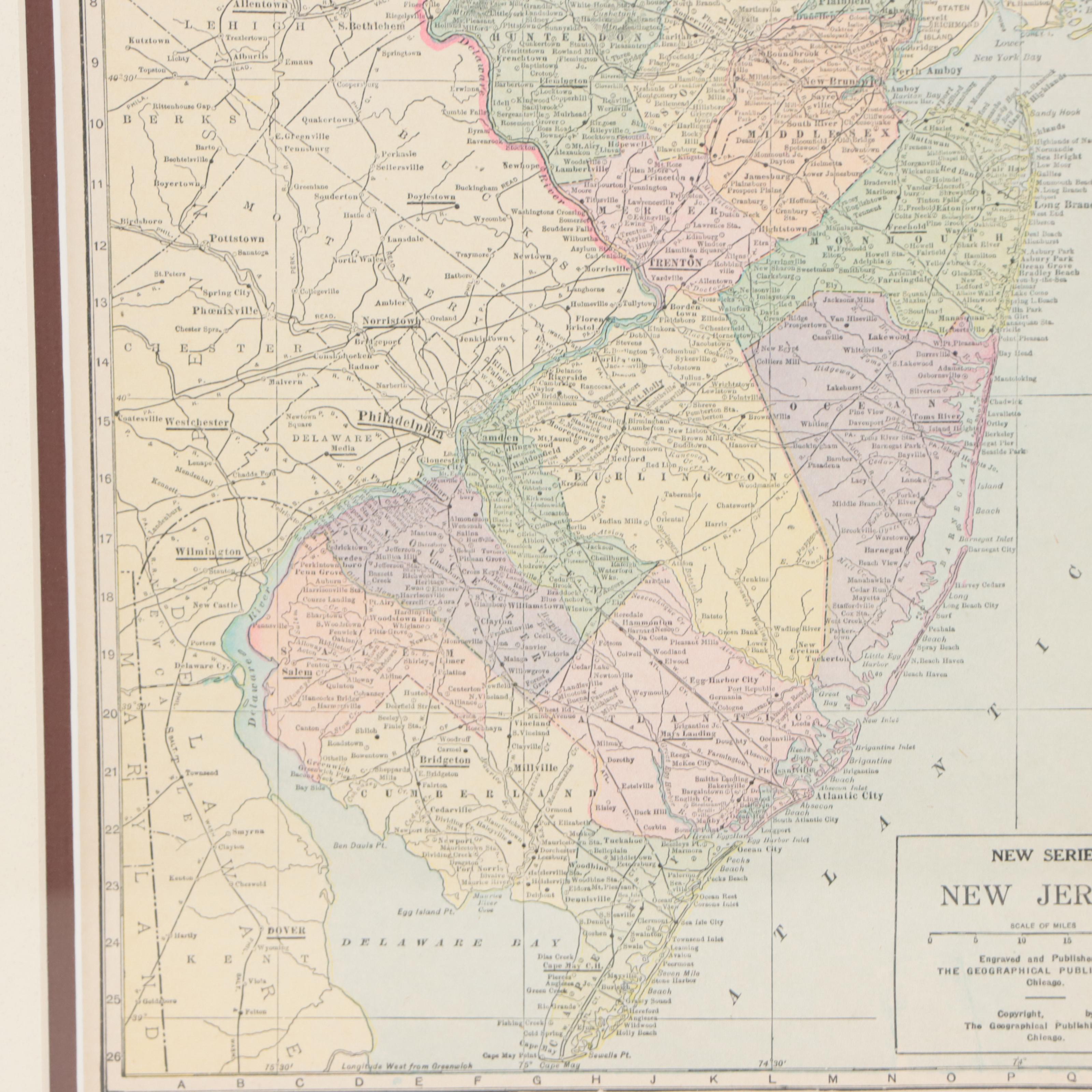 The Geographical Publishing Co. Map "New Jersey," Early 20th Century