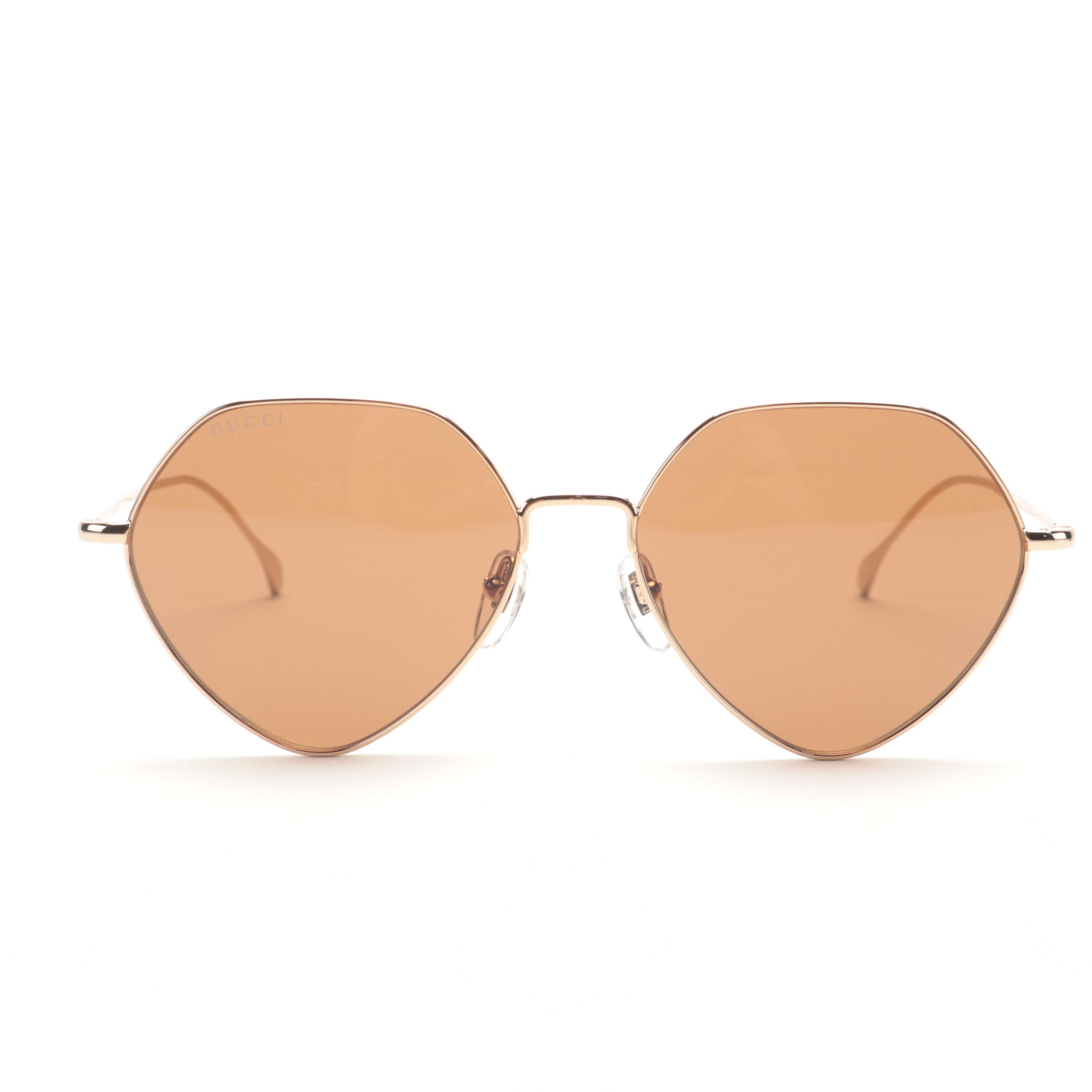 Gucci GG1182S Gold and Brown Geometric Sunglasses with Case