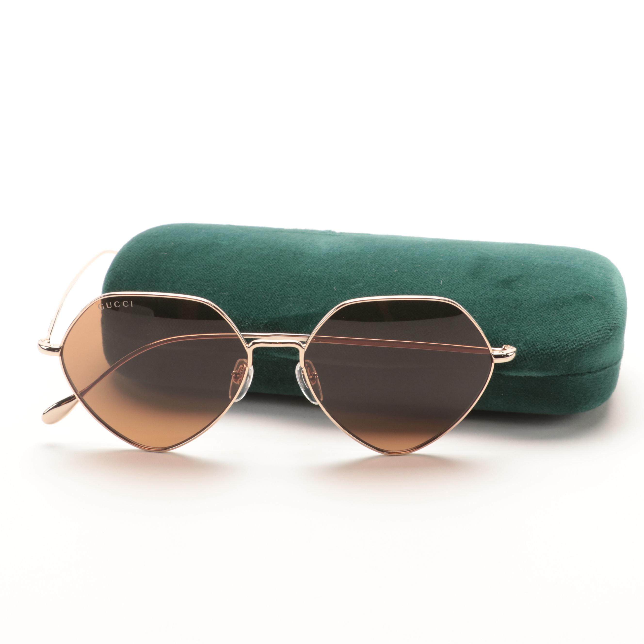 Gucci GG1182S Gold and Brown Geometric Sunglasses with Case
