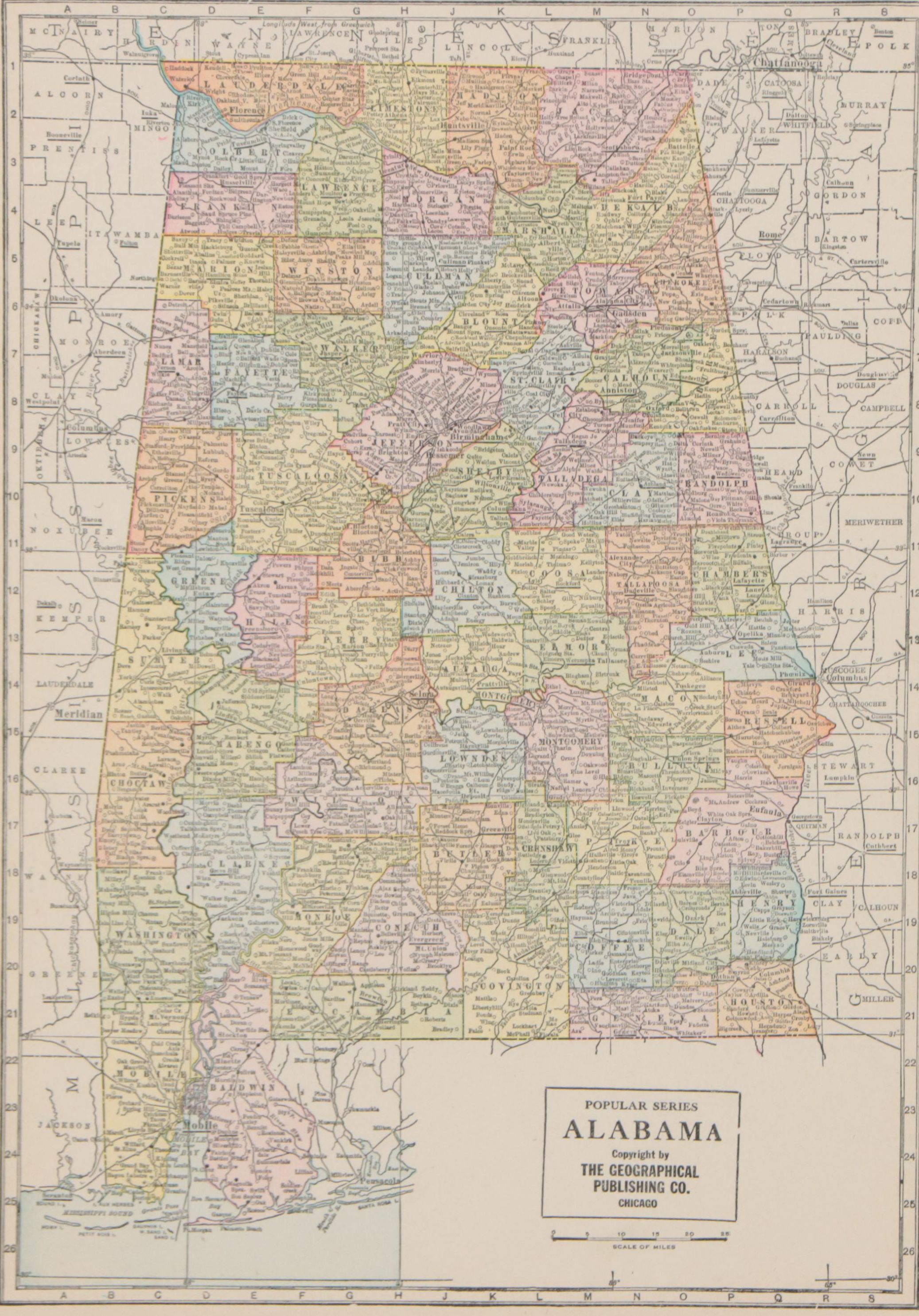 The Geographical Publishing Co. Map "Alabama," Early 20th Century