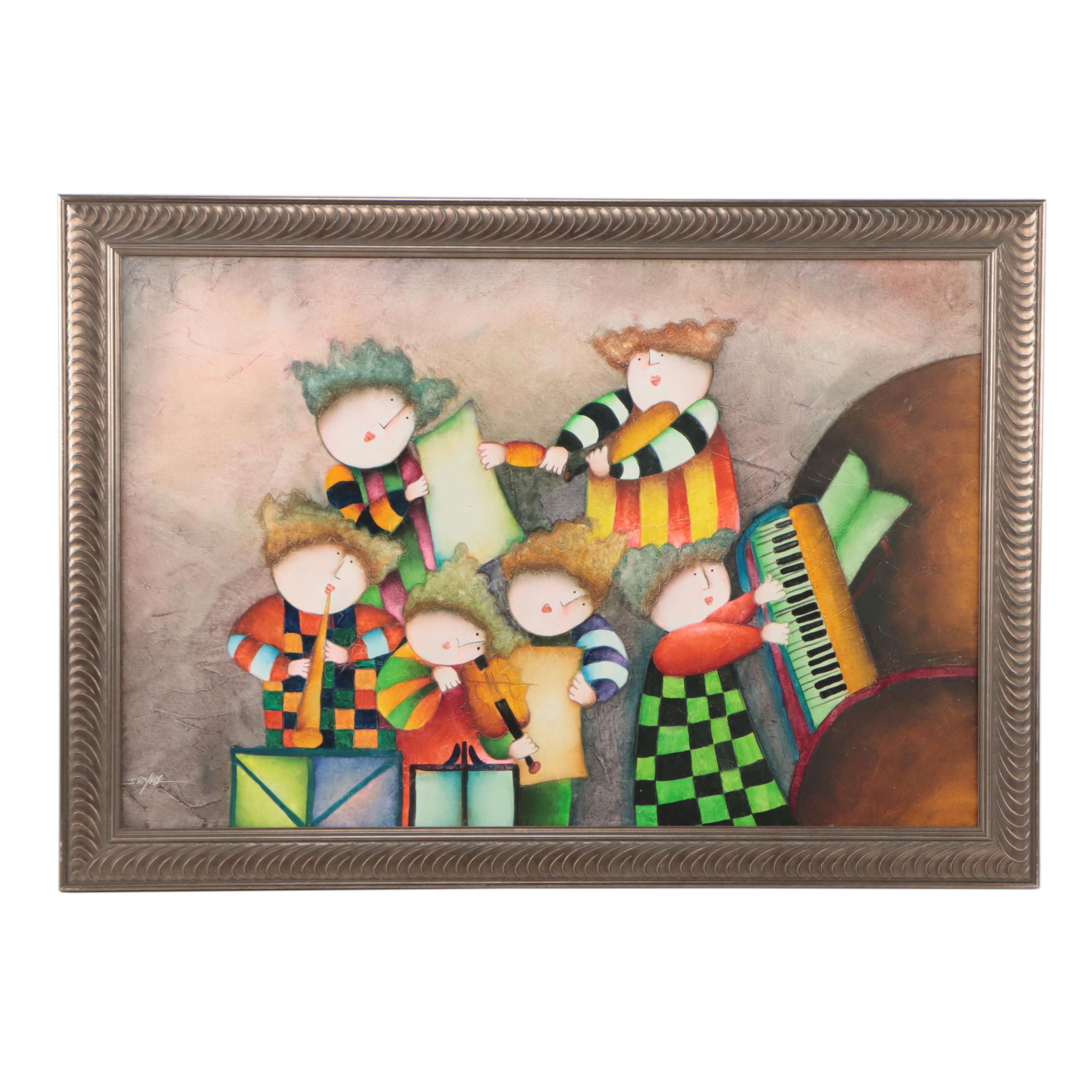 Joyce Roybal Oil Painting of Figures Playing Instruments