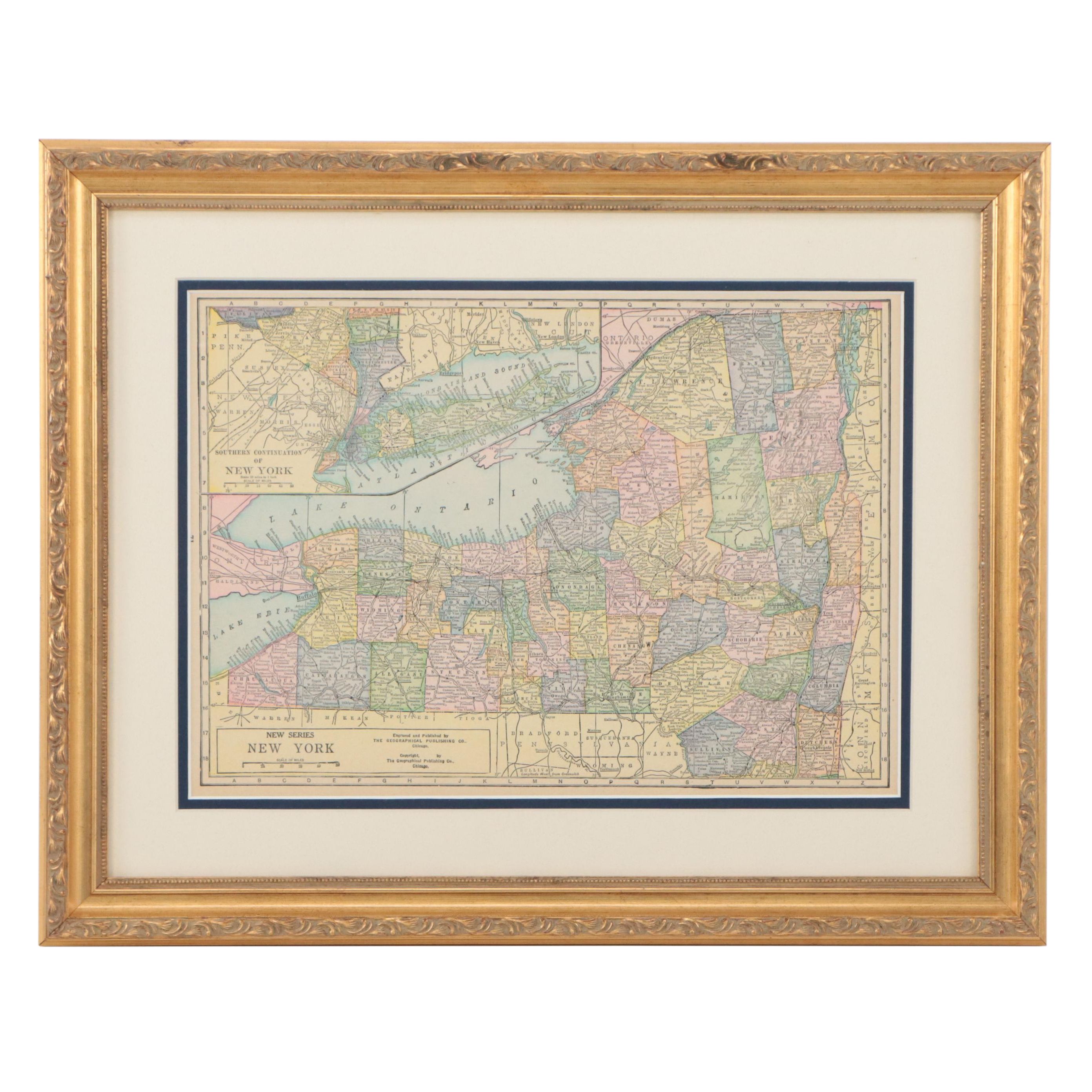 The Geographical Publishing Co. Map "New York," Early 20th Century