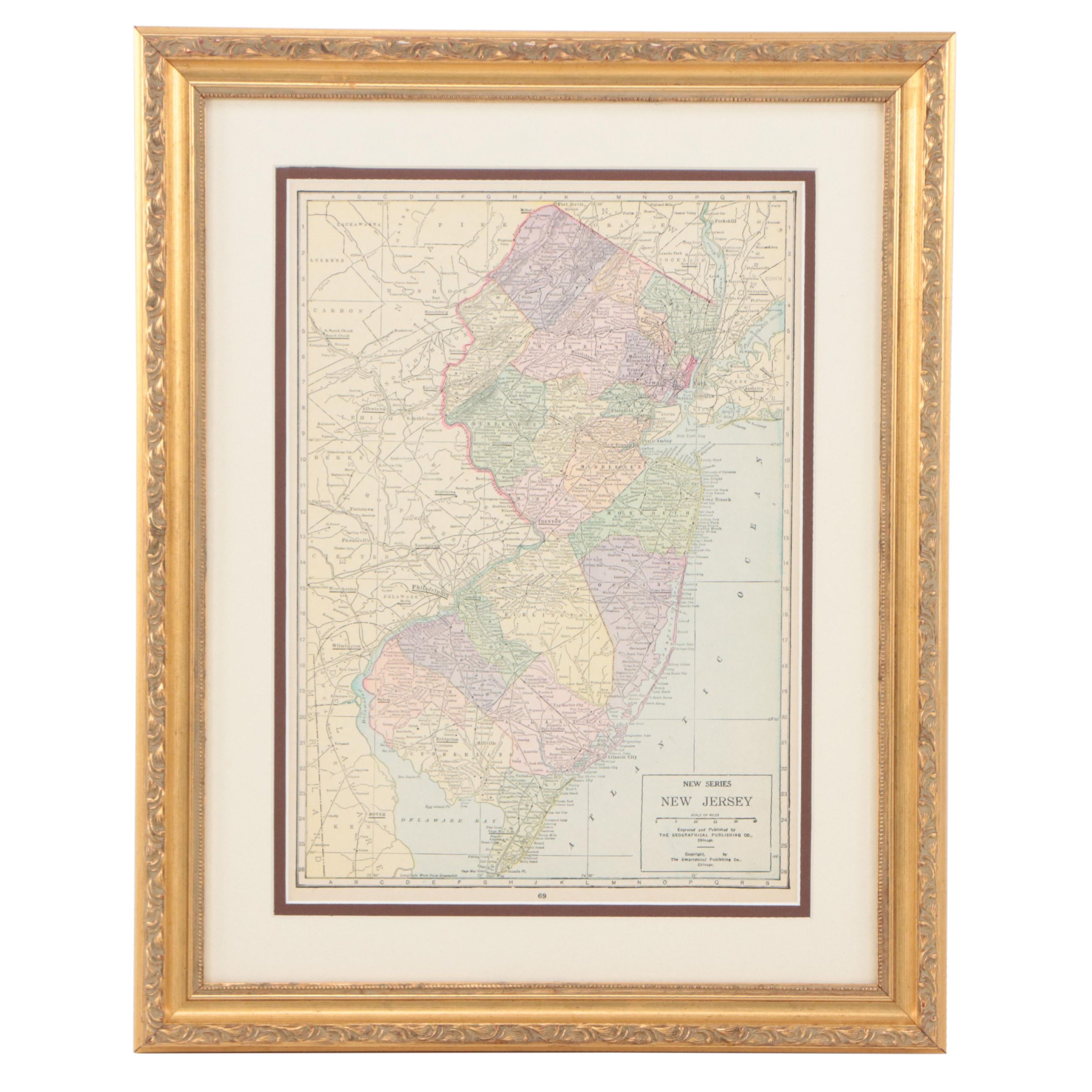 The Geographical Publishing Co. Map "New Jersey," Early 20th Century