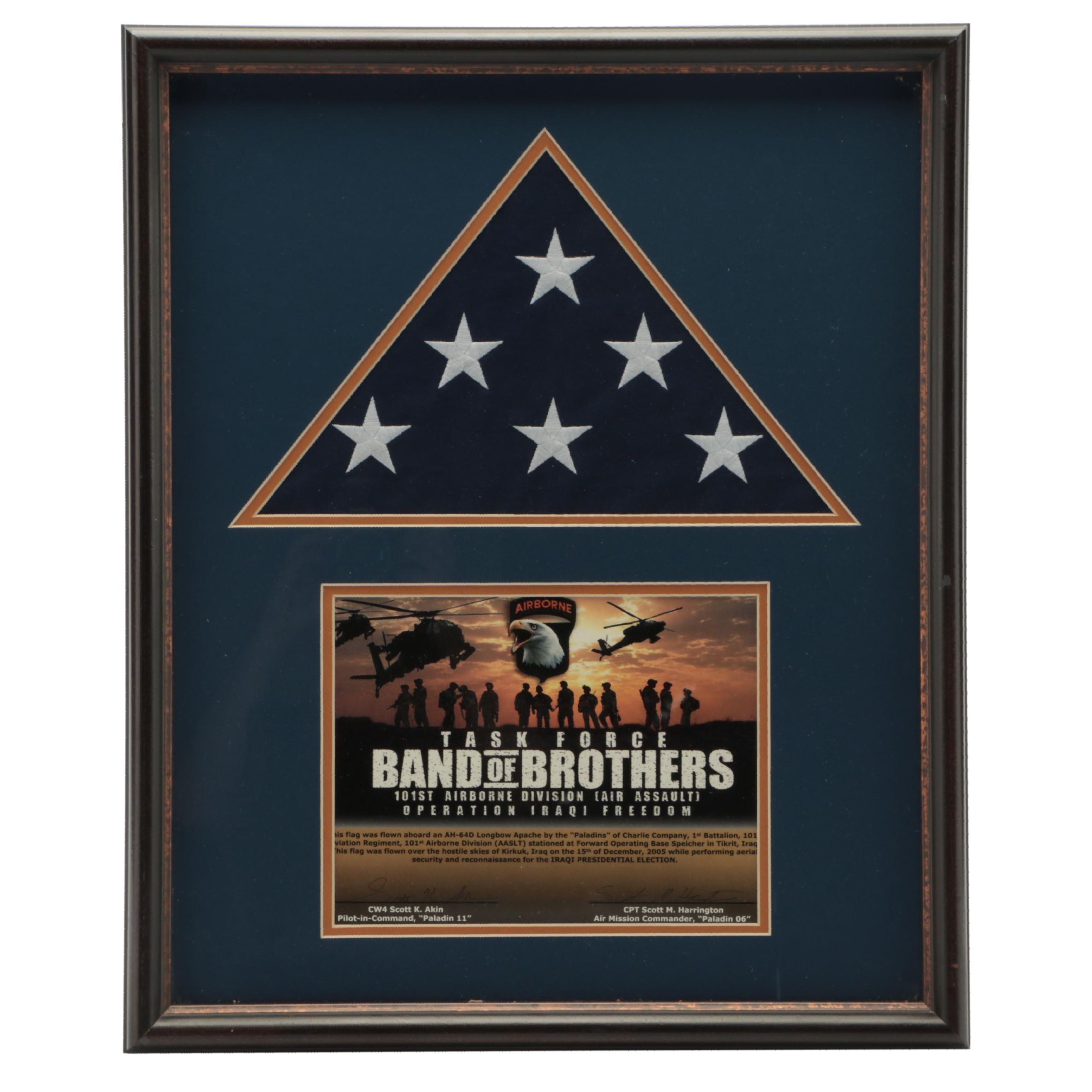 Task Force Band of Brothers American Flag in Matted and Framed Display