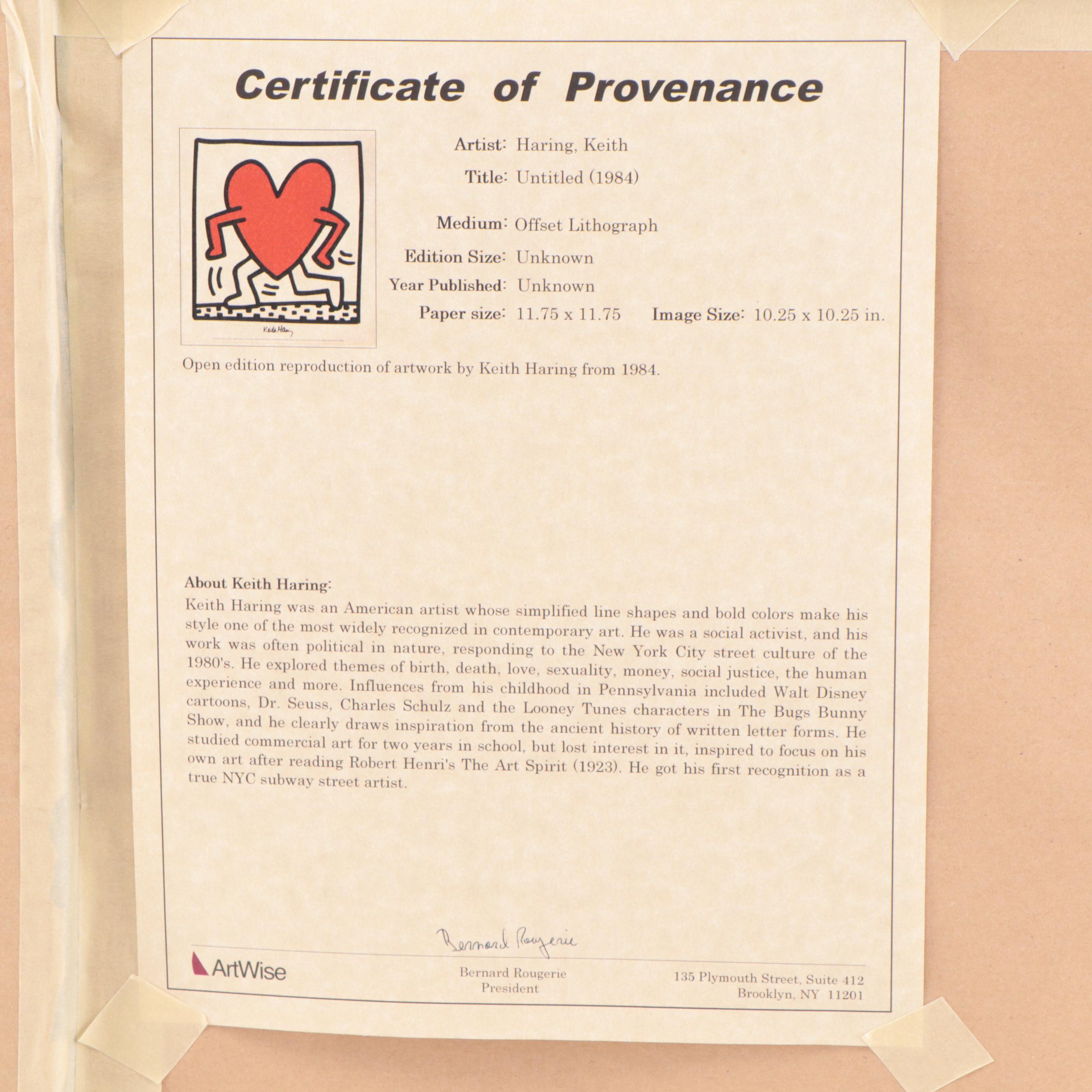 Offset Lithograph of Running Heart After Keith Haring