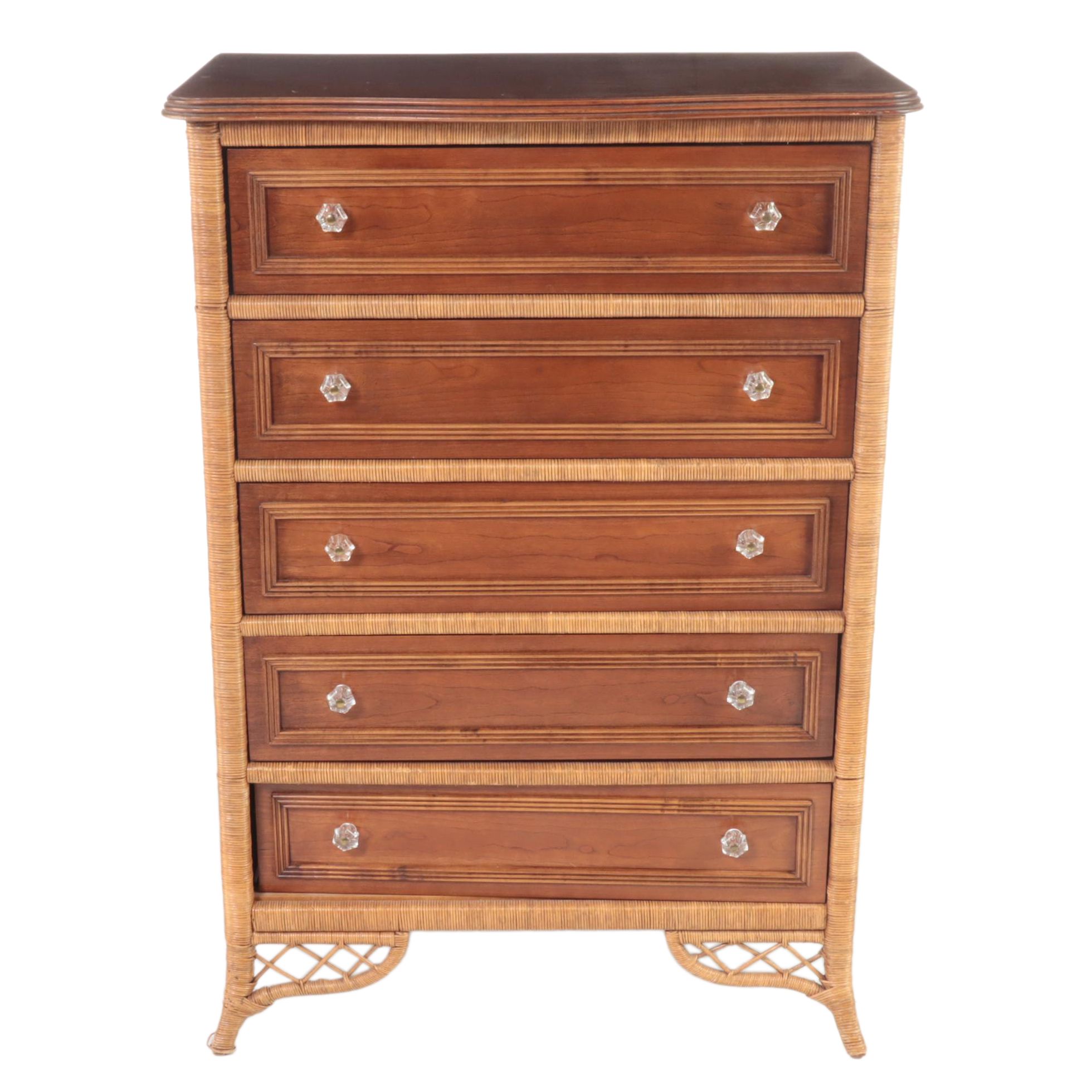 Lexington/Henry Link Cherrywood and Wicker Five-Drawer Chest
