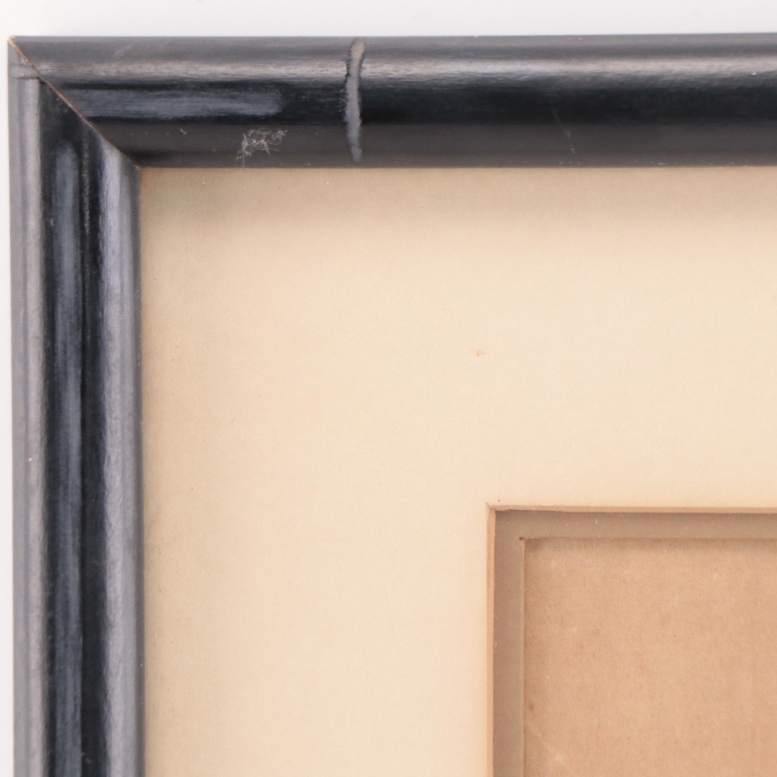 East Asian Landscape Watercolor Painting of Mountain Lake Scene