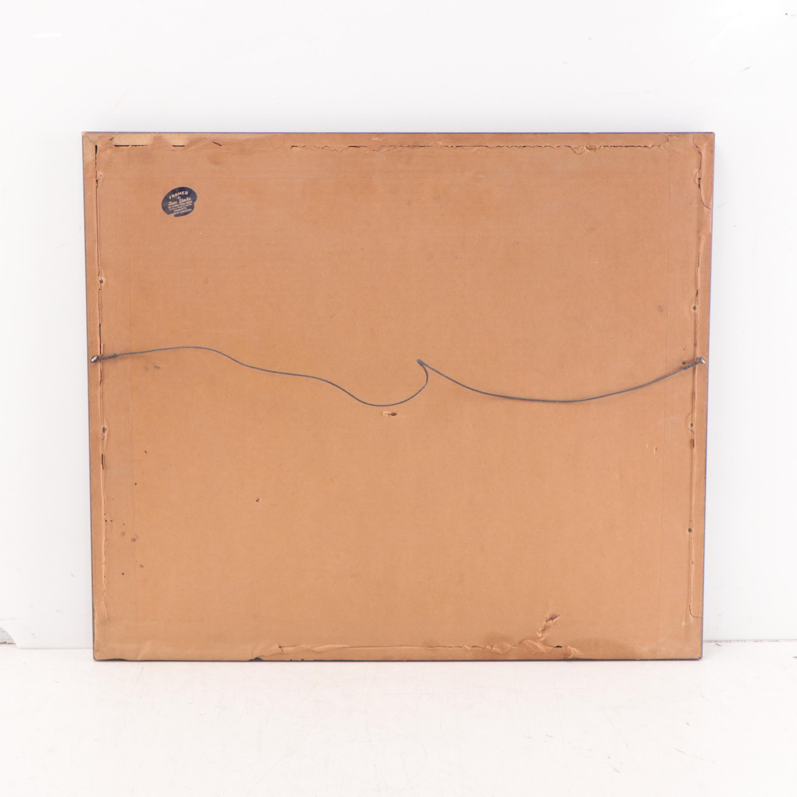 East Asian Landscape Watercolor Painting of Mountain Lake Scene