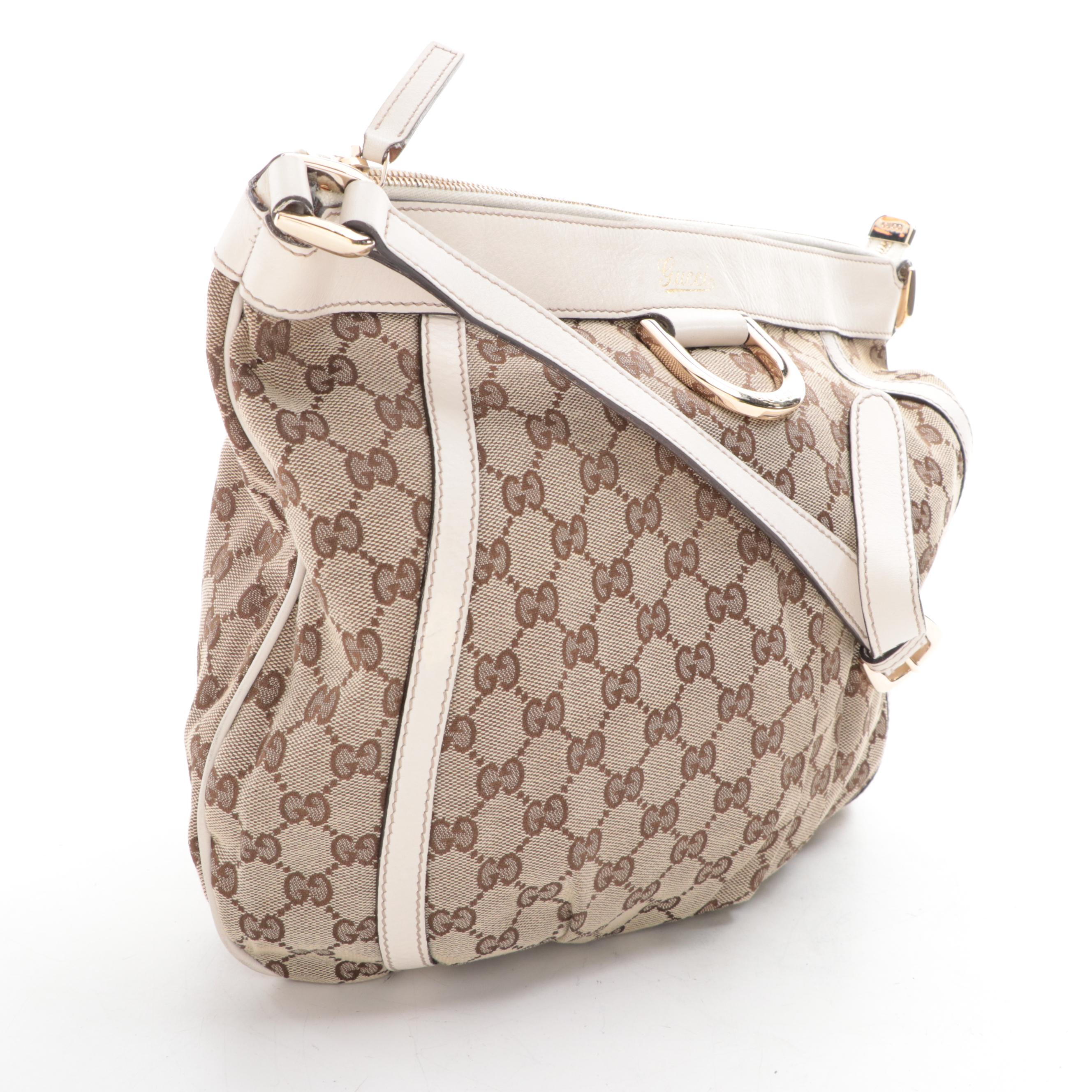 Gucci Abbey Shoulder Bag in GG Canvas with Leather Trim