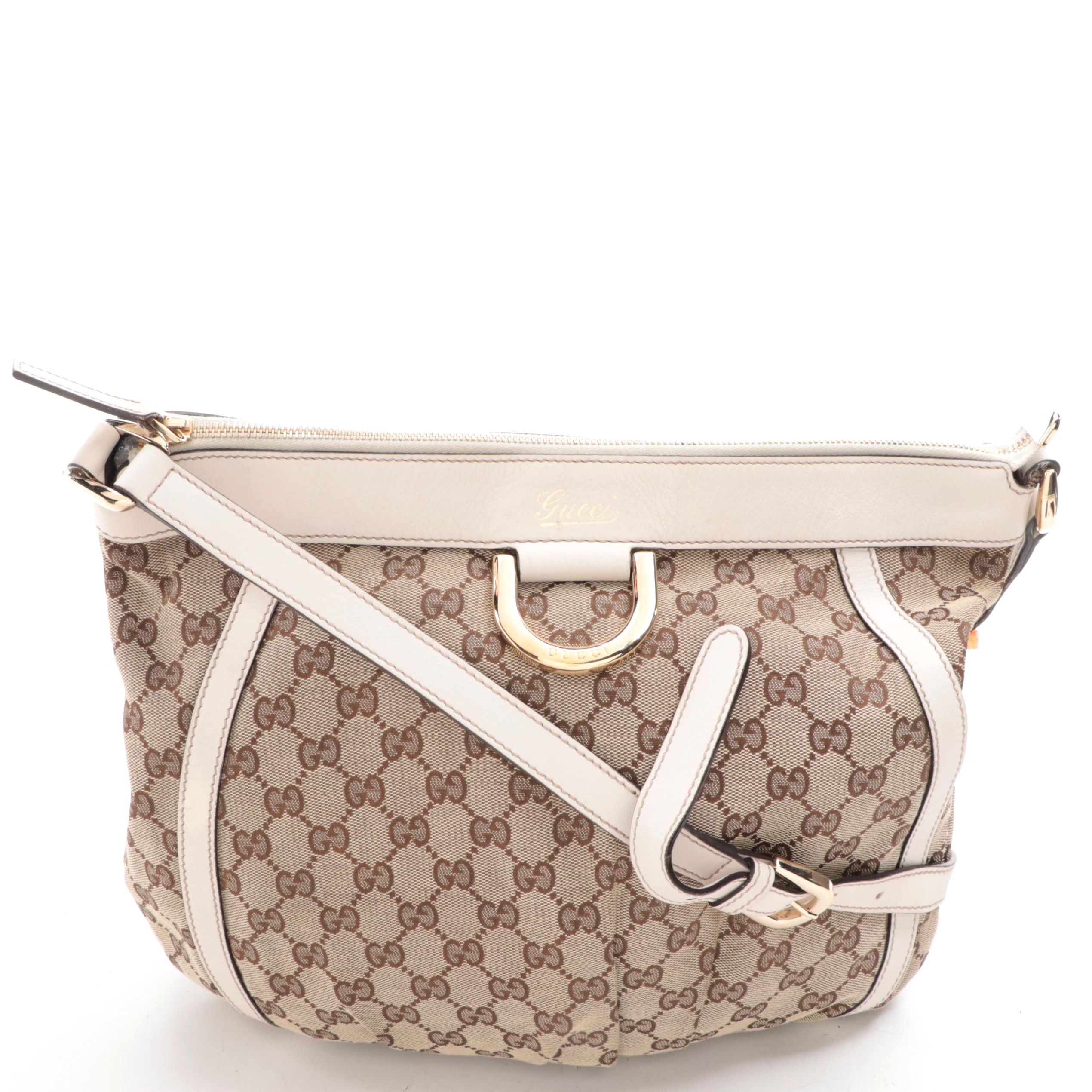 Gucci Abbey Shoulder Bag in GG Canvas with Leather Trim