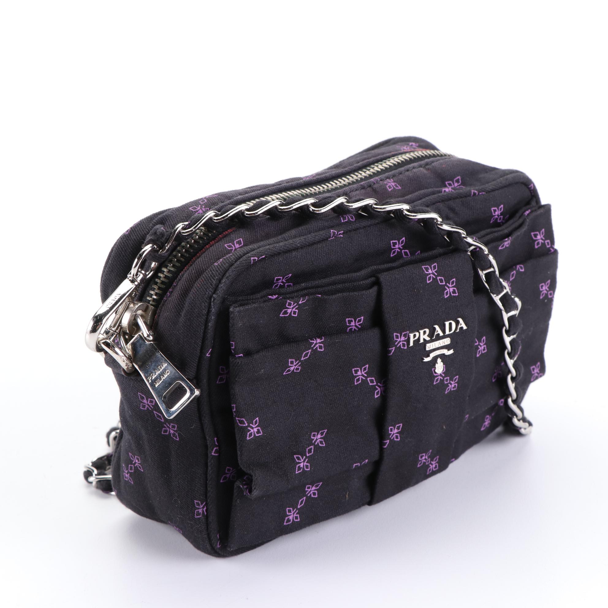 Prada Mini Crossbody in Printed Twill with Interwoven Chain Strap