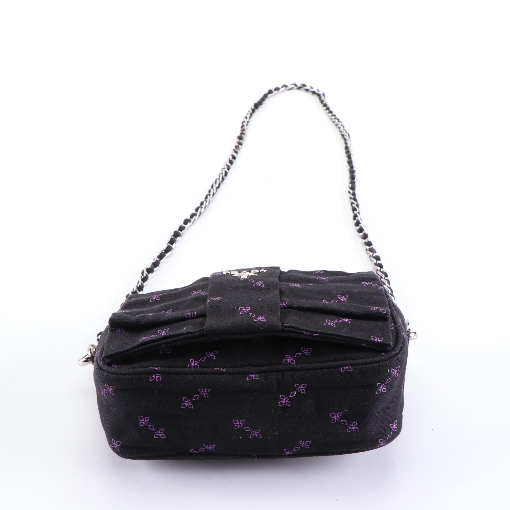 Prada Mini Crossbody in Printed Twill with Interwoven Chain Strap