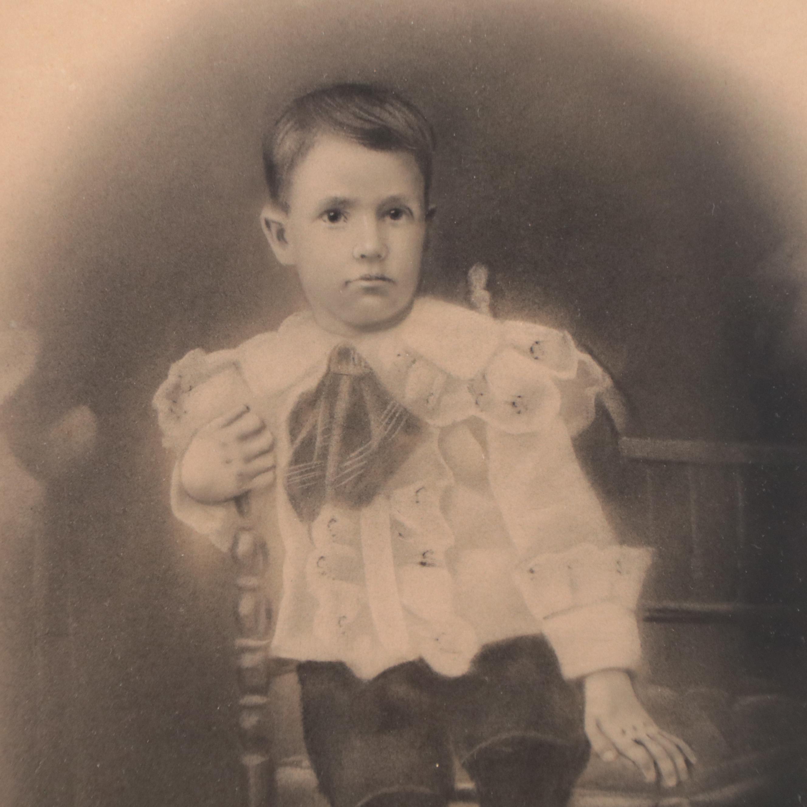 Crayon Portrait Photograph of Seated Boy, Circa 1900