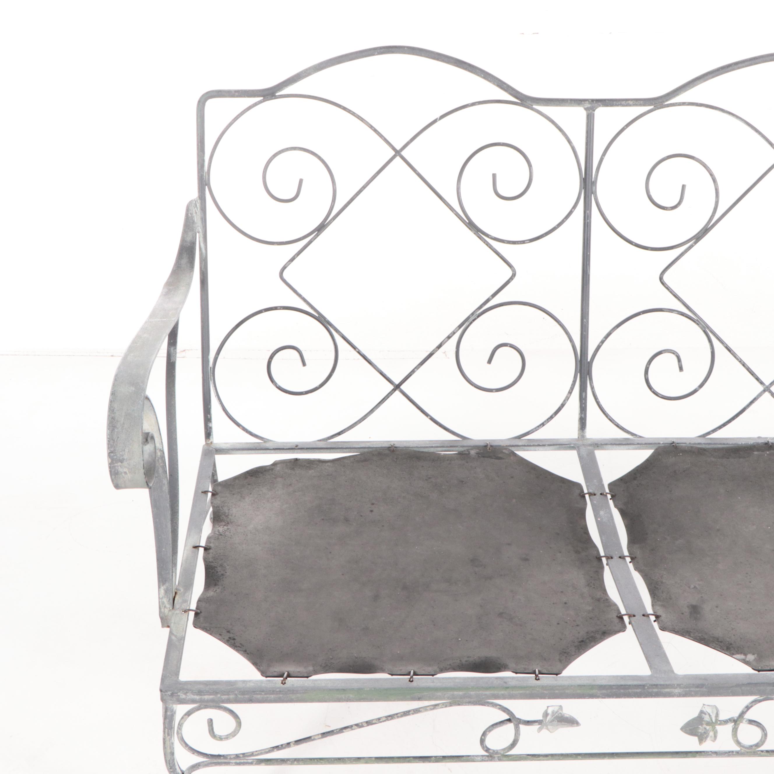 Wrought Iron Patio Sofa and Tempered Glass Top Coffee Table, Late 20th Century
