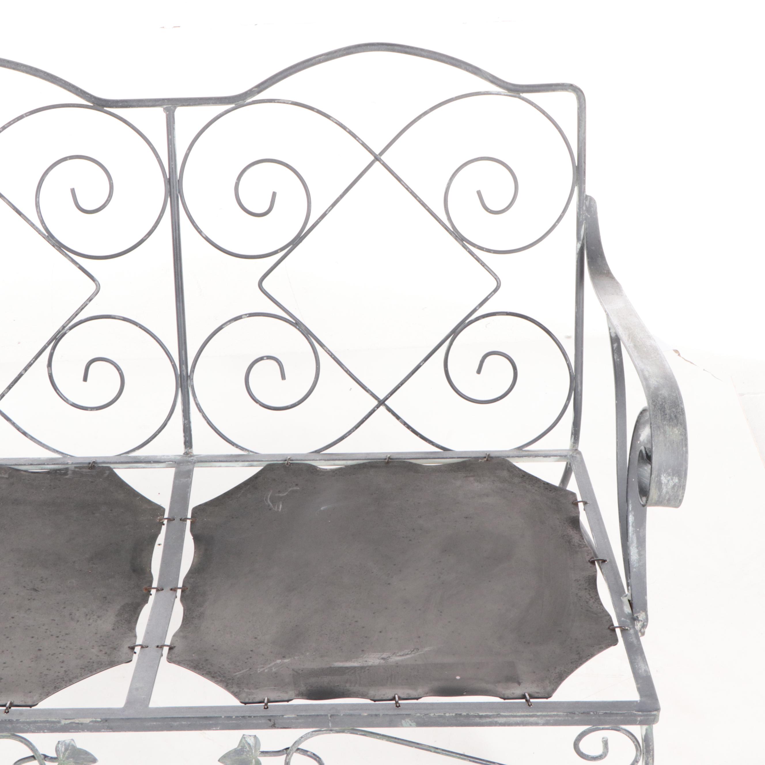 Wrought Iron Patio Sofa and Tempered Glass Top Coffee Table, Late 20th Century