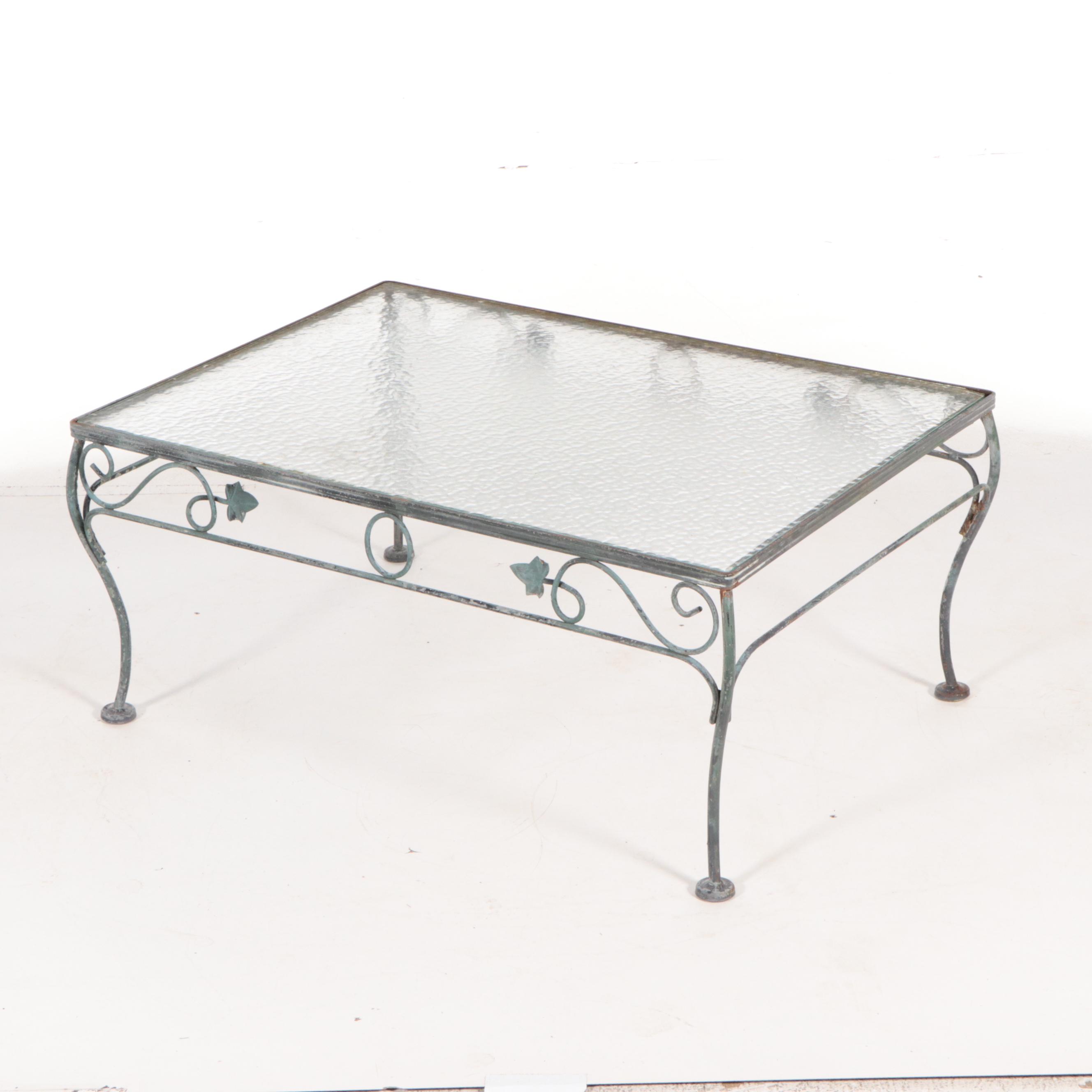 Wrought Iron Patio Sofa and Tempered Glass Top Coffee Table, Late 20th Century