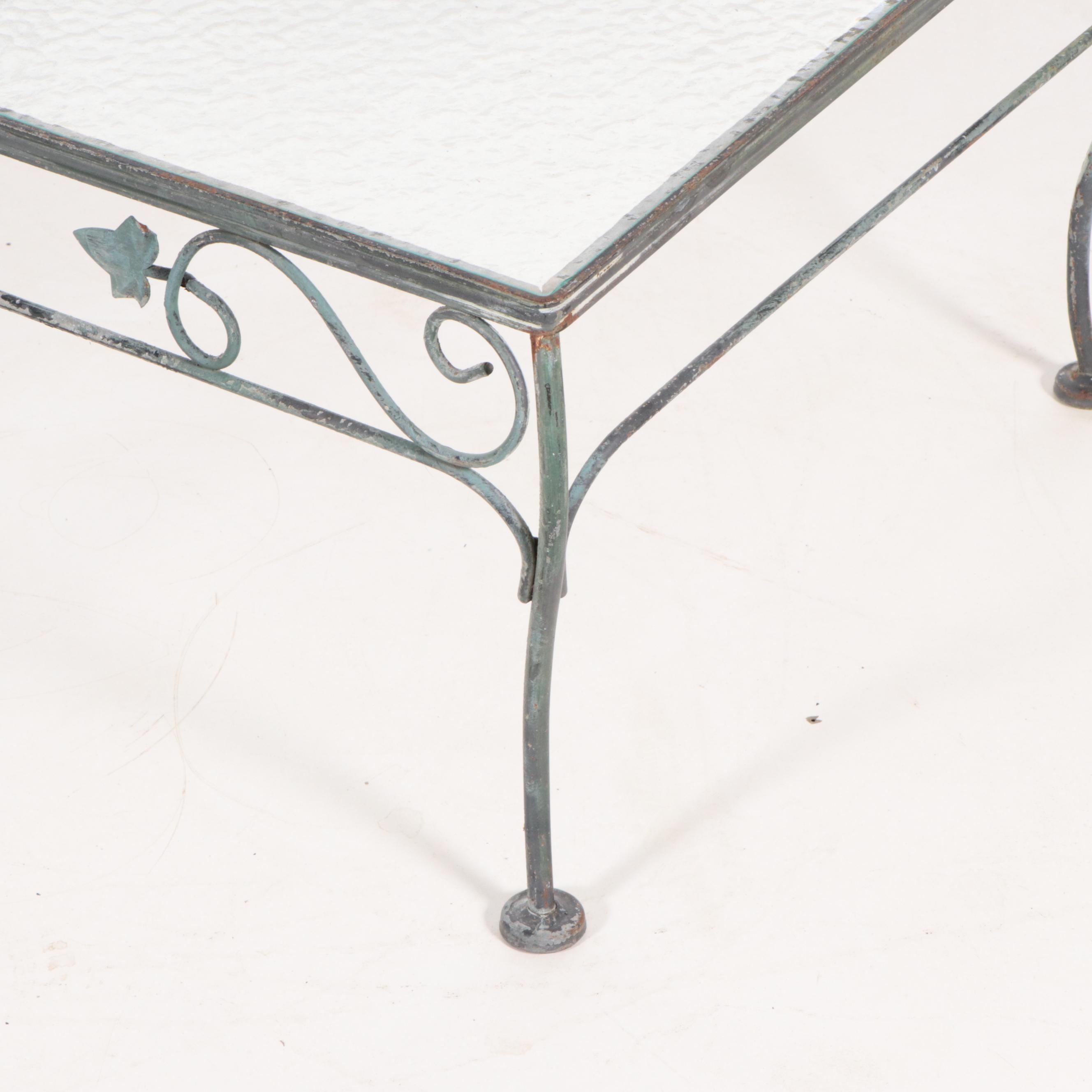 Wrought Iron Patio Sofa and Tempered Glass Top Coffee Table, Late 20th Century