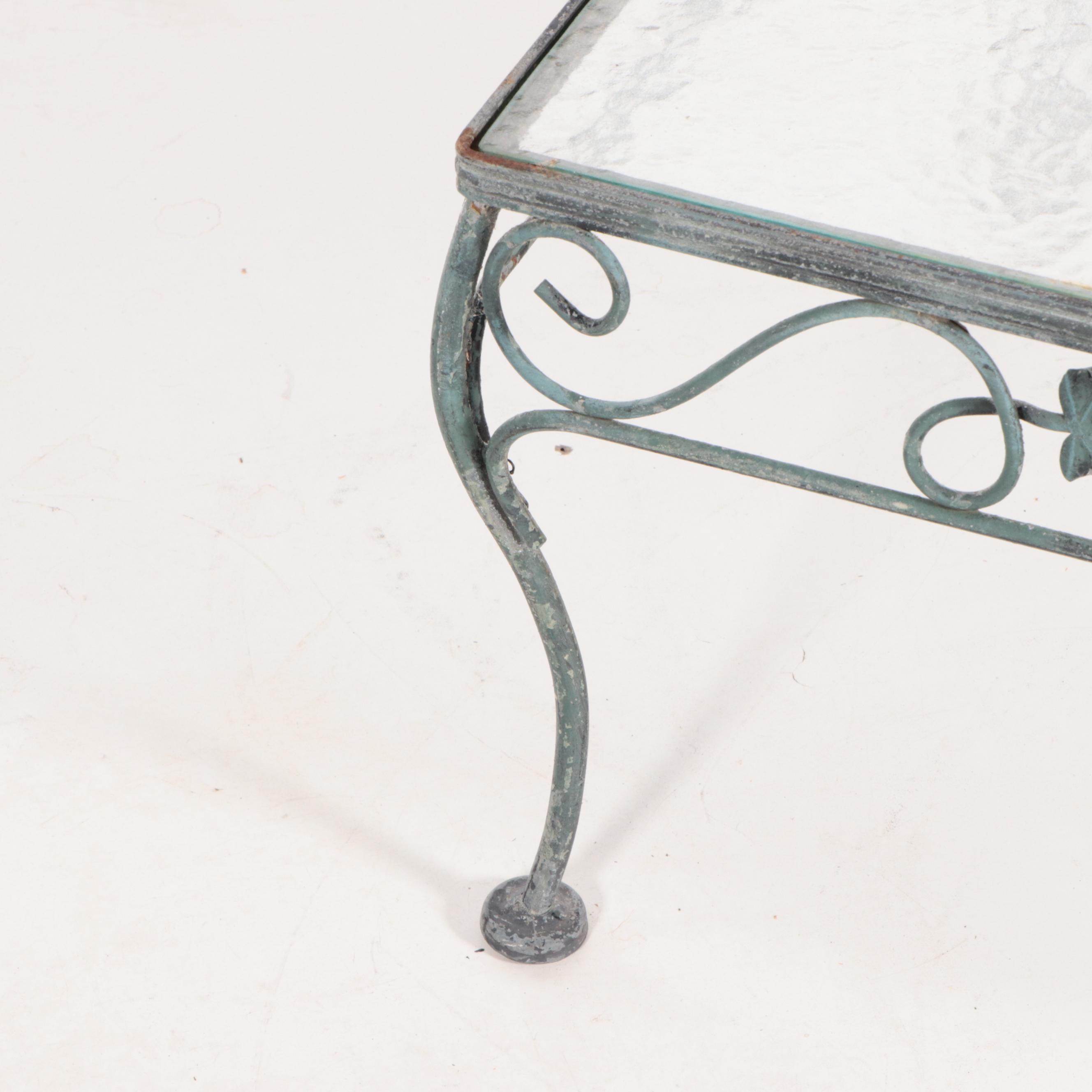 Wrought Iron Patio Sofa and Tempered Glass Top Coffee Table, Late 20th Century