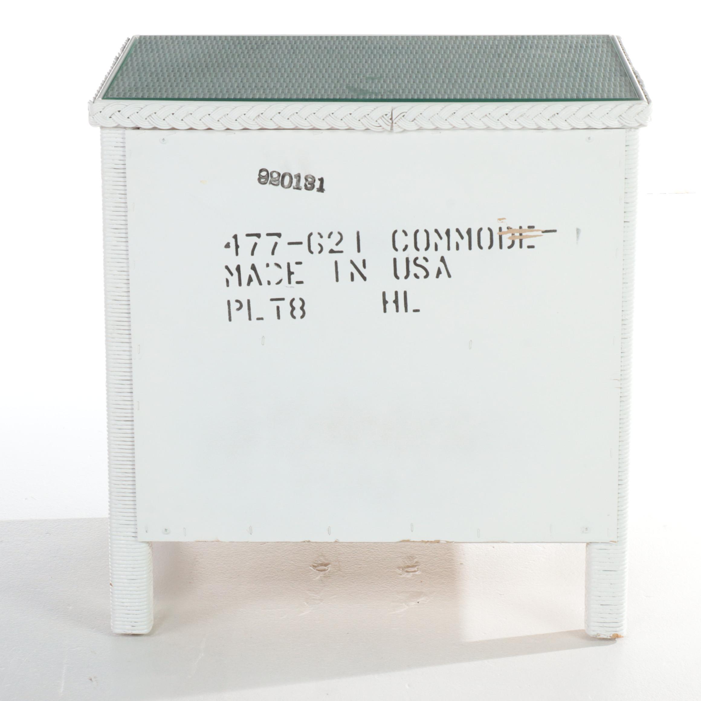 Two Lexington/Henry Link White-Painted Wicker Twin Headboards and Nightstand