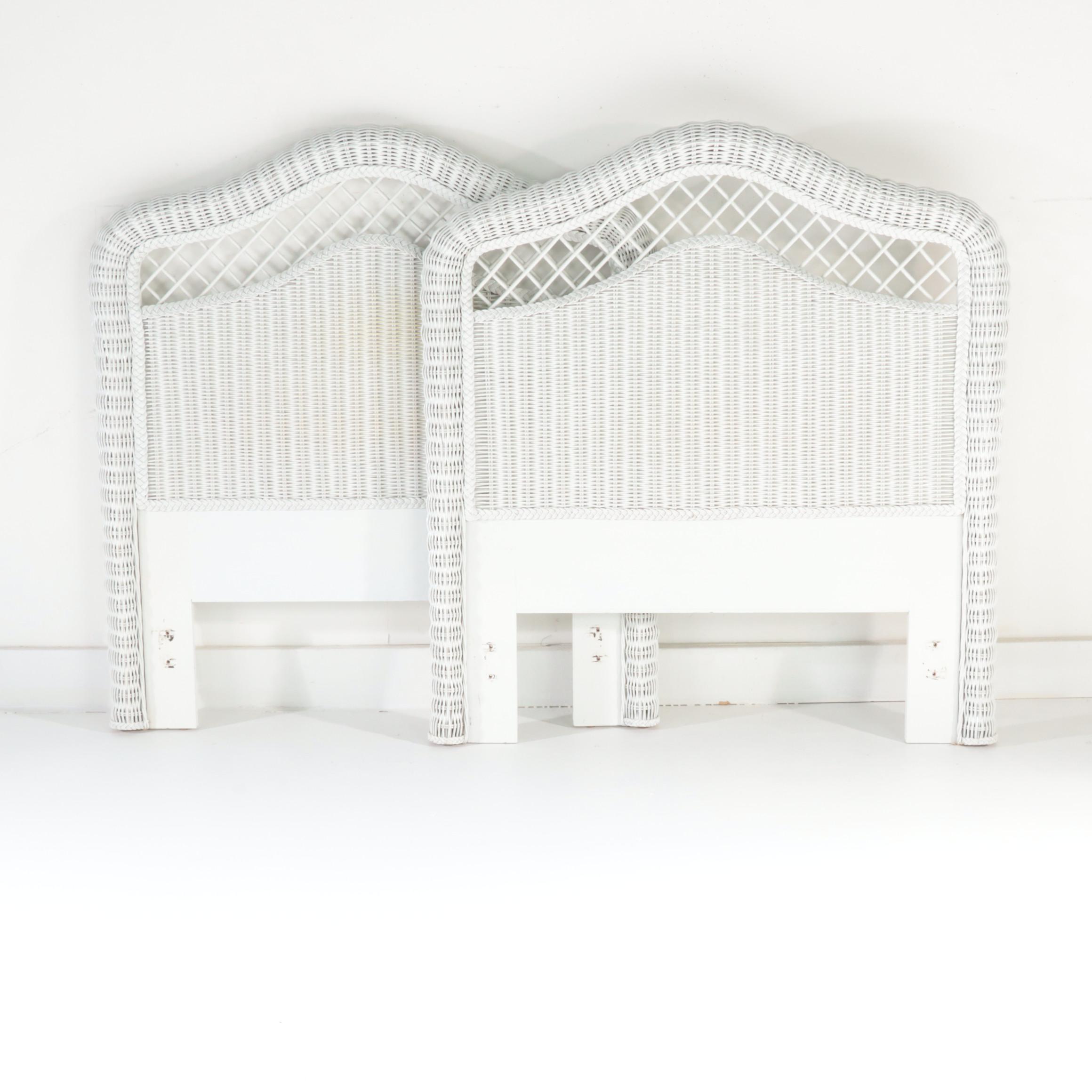 Two Lexington/Henry Link White-Painted Wicker Twin Headboards and Nightstand