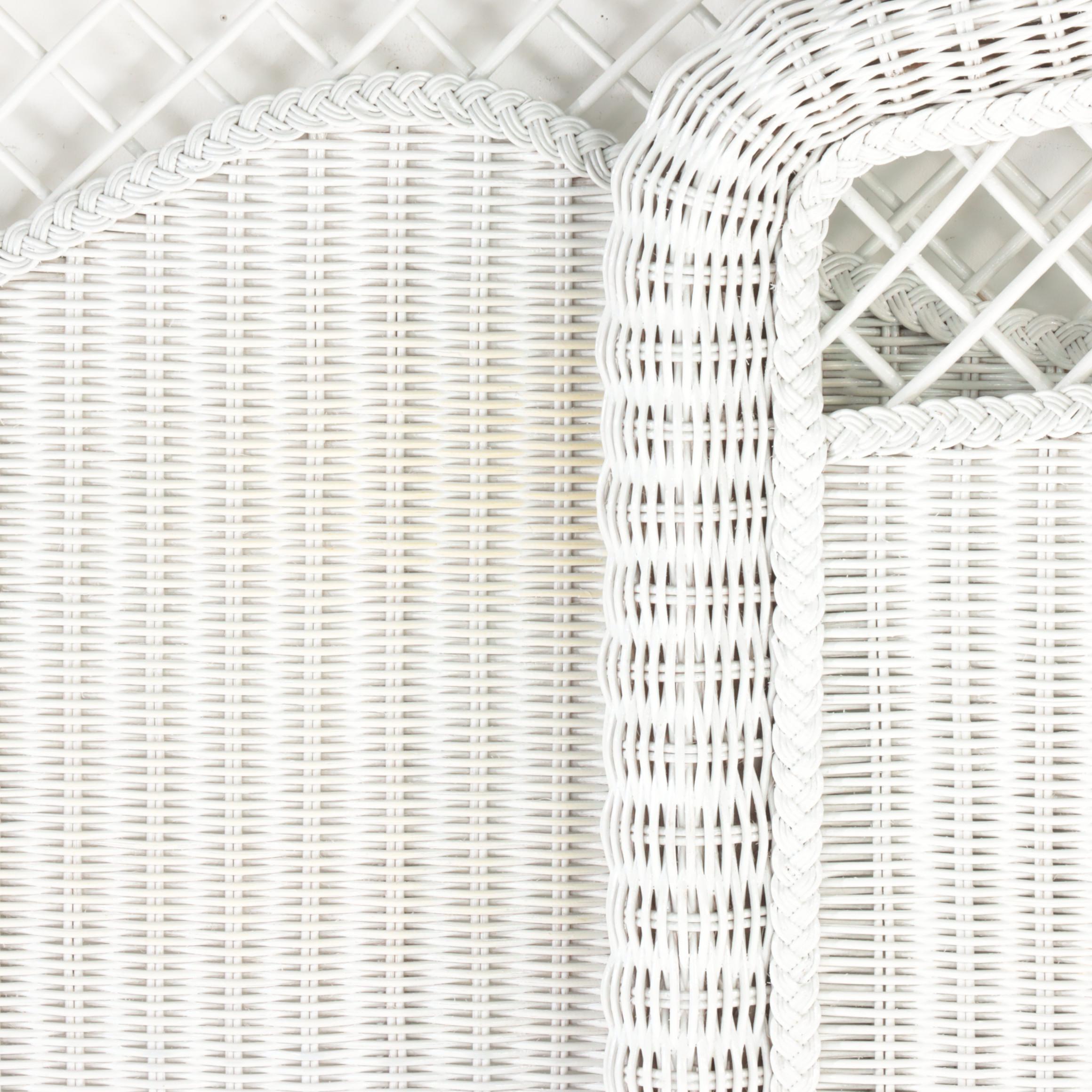 Two Lexington/Henry Link White-Painted Wicker Twin Headboards and Nightstand