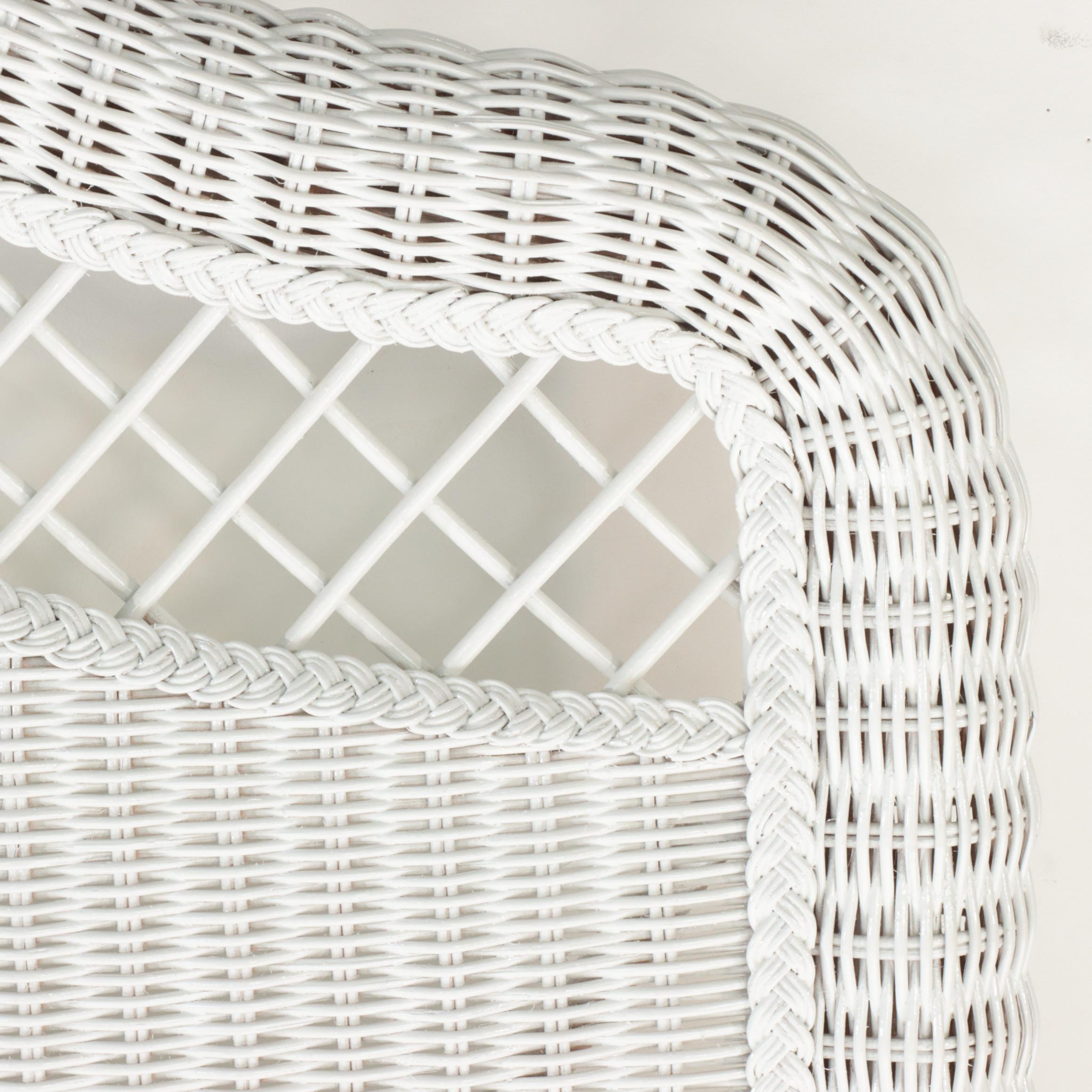 Two Lexington/Henry Link White-Painted Wicker Twin Headboards and Nightstand