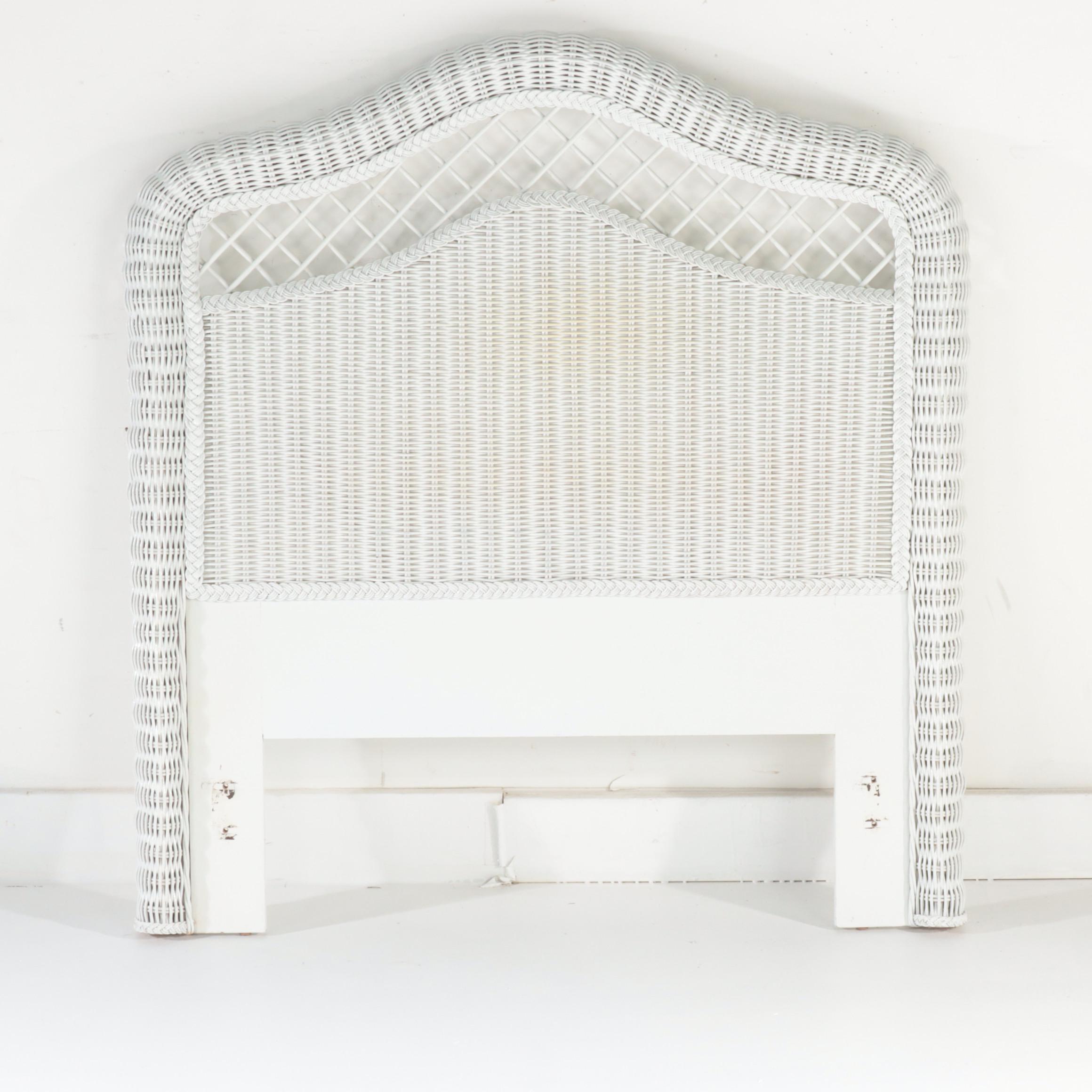 Two Lexington/Henry Link White-Painted Wicker Twin Headboards and Nightstand