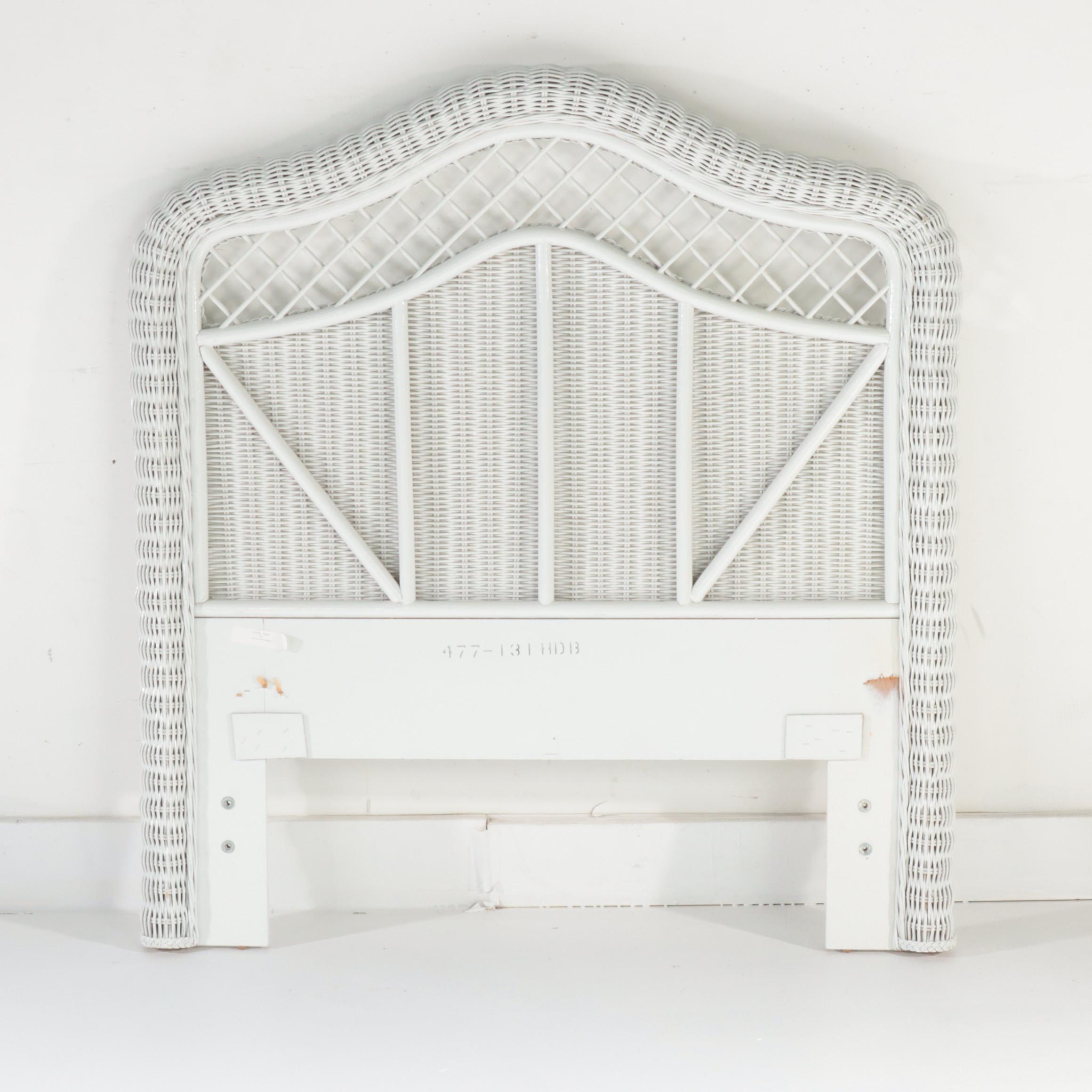 Two Lexington/Henry Link White-Painted Wicker Twin Headboards and Nightstand