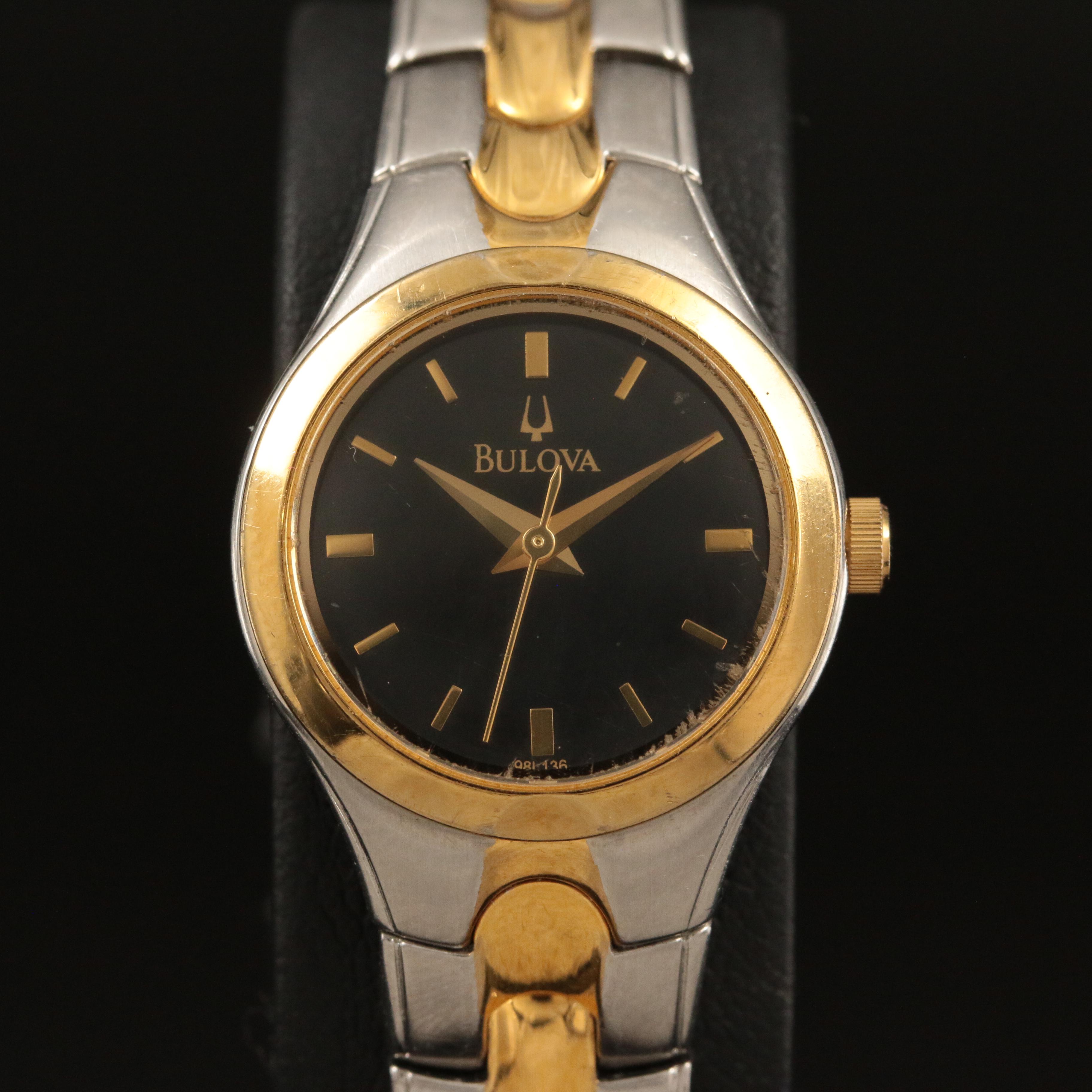Bulova Two-Tone Black Dial Stainless Steel Watch
