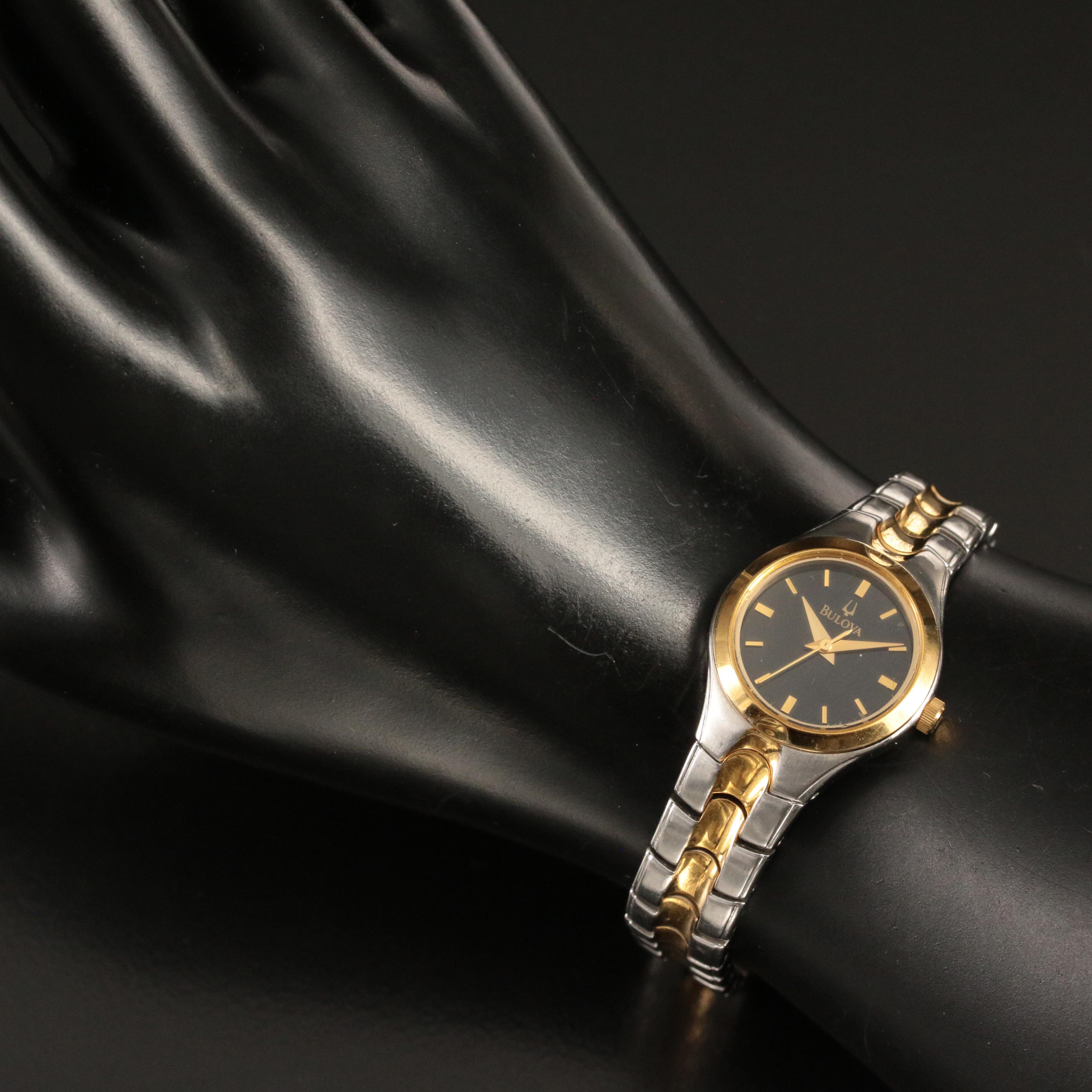 Bulova Two-Tone Black Dial Stainless Steel Watch