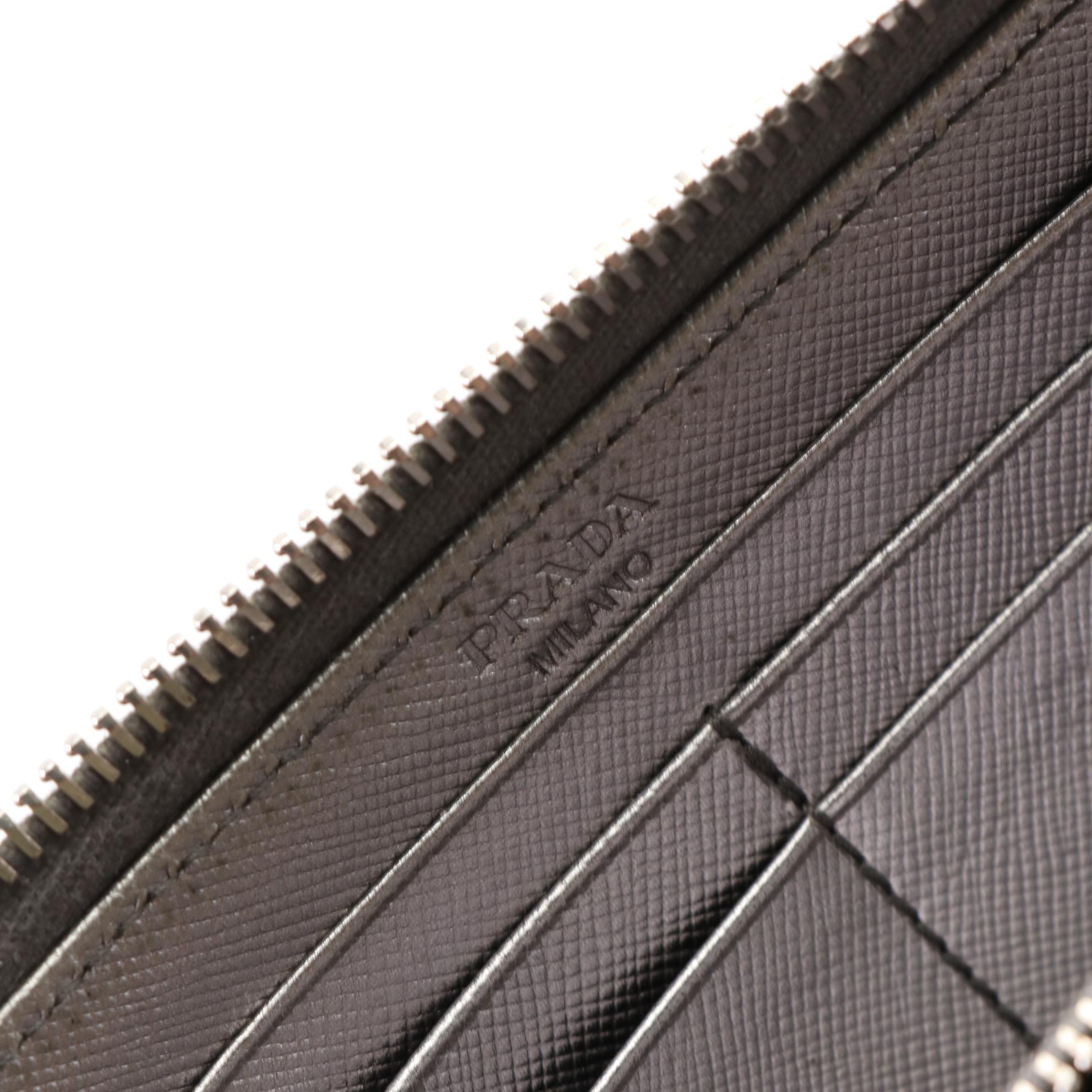 Prada Zip Wallet 1M1183 in Metallic Silver Saffiano Leather with Box