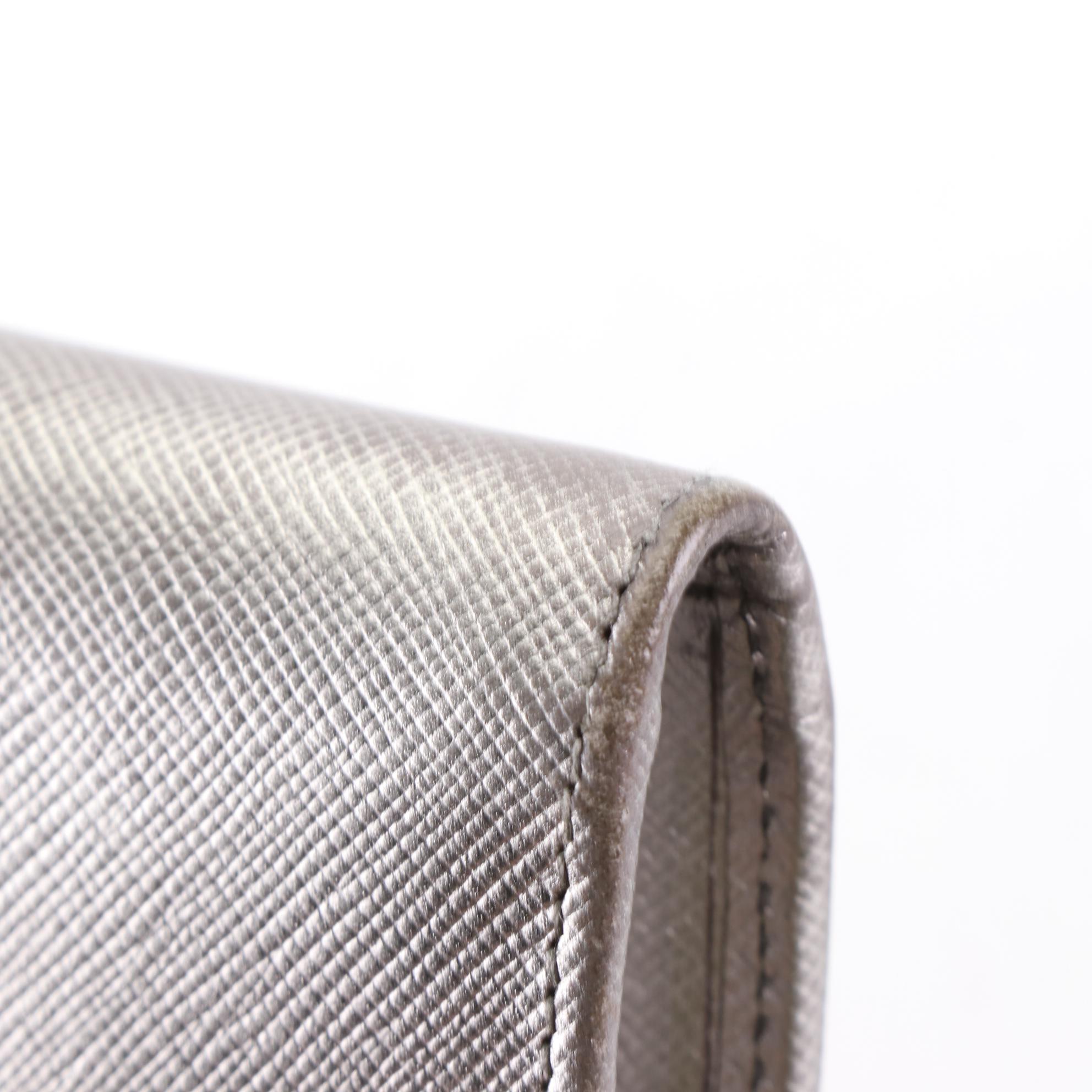 Prada Zip Wallet 1M1183 in Metallic Silver Saffiano Leather with Box