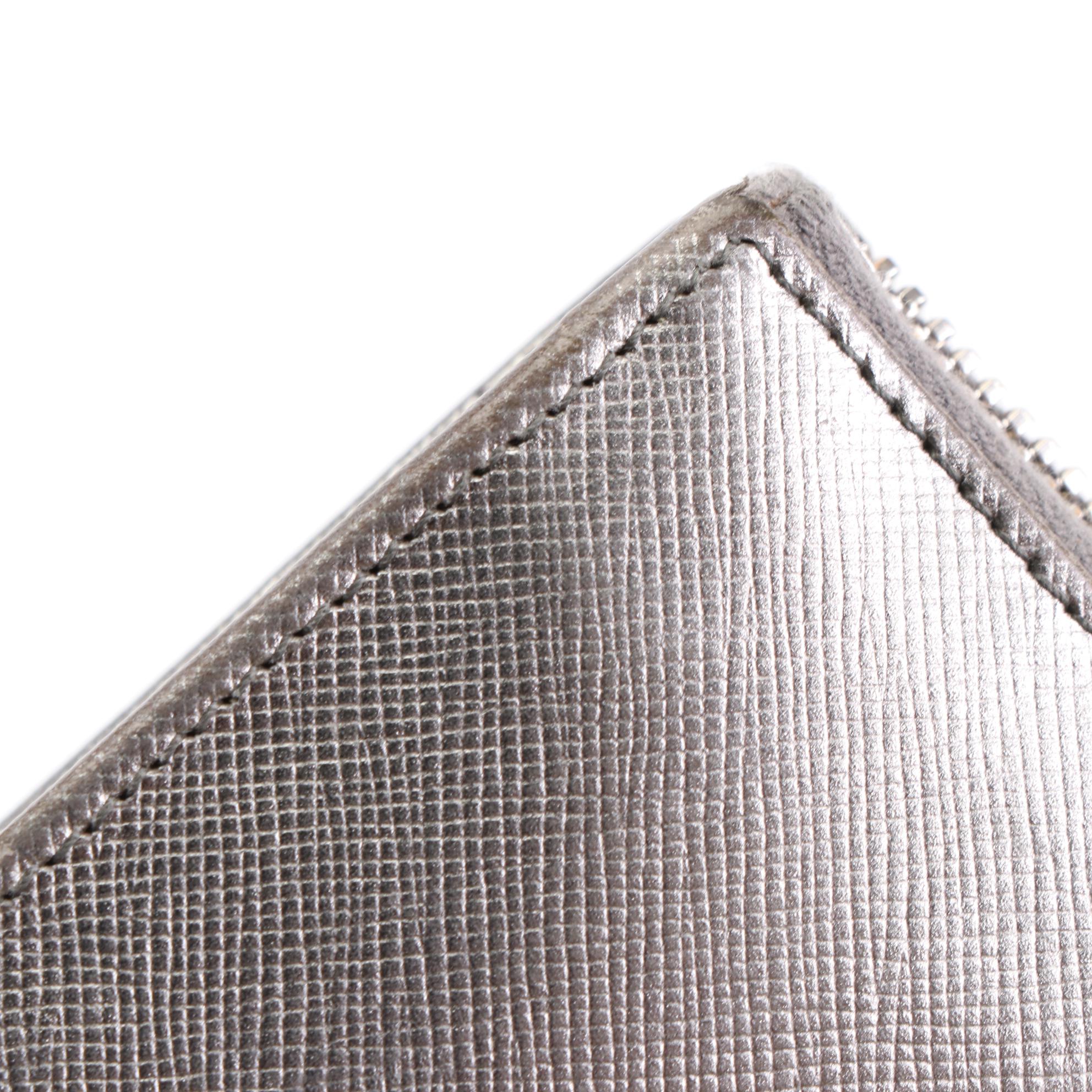 Prada Zip Wallet 1M1183 in Metallic Silver Saffiano Leather with Box