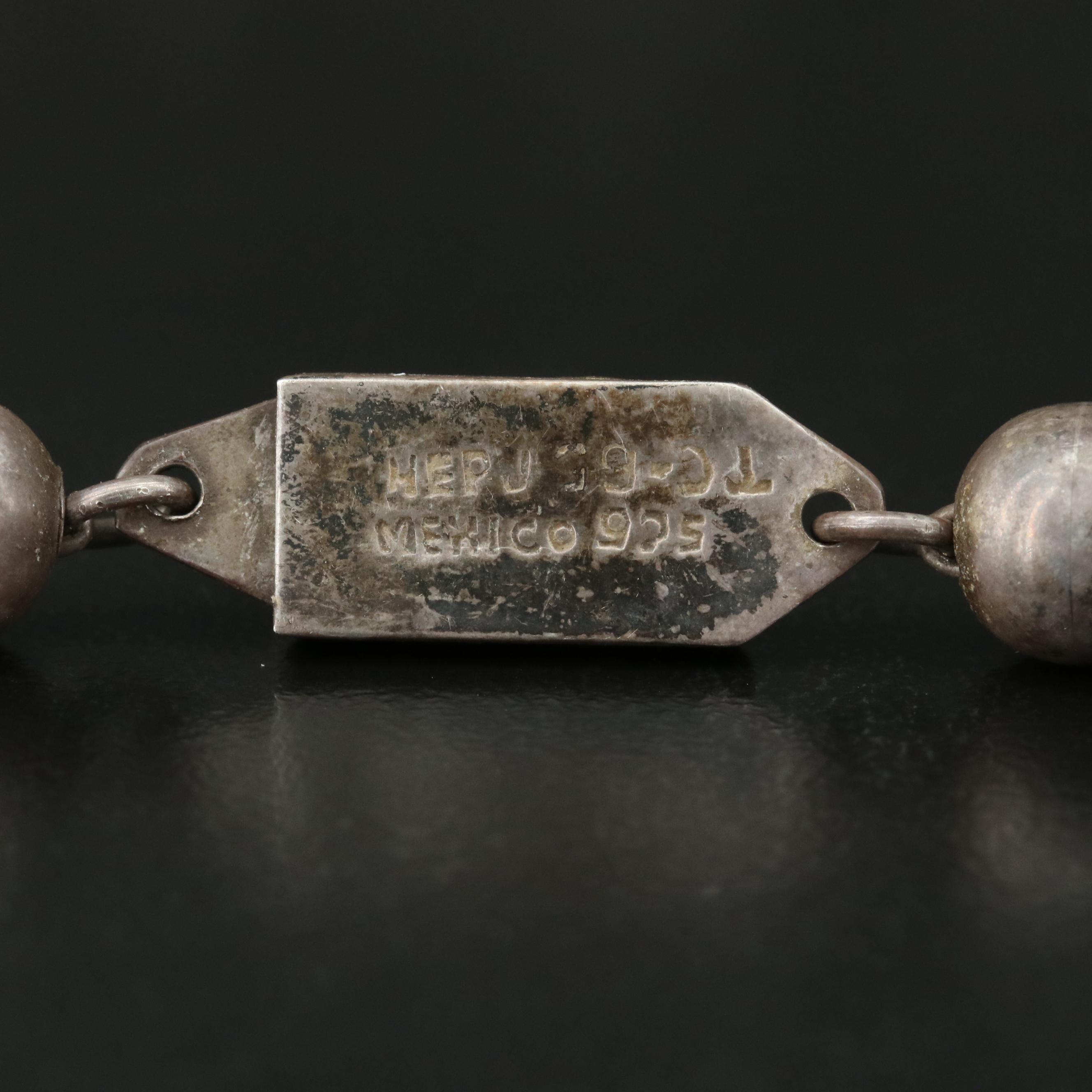 Vintage Mexican Sterling Square and Round Bead Necklace