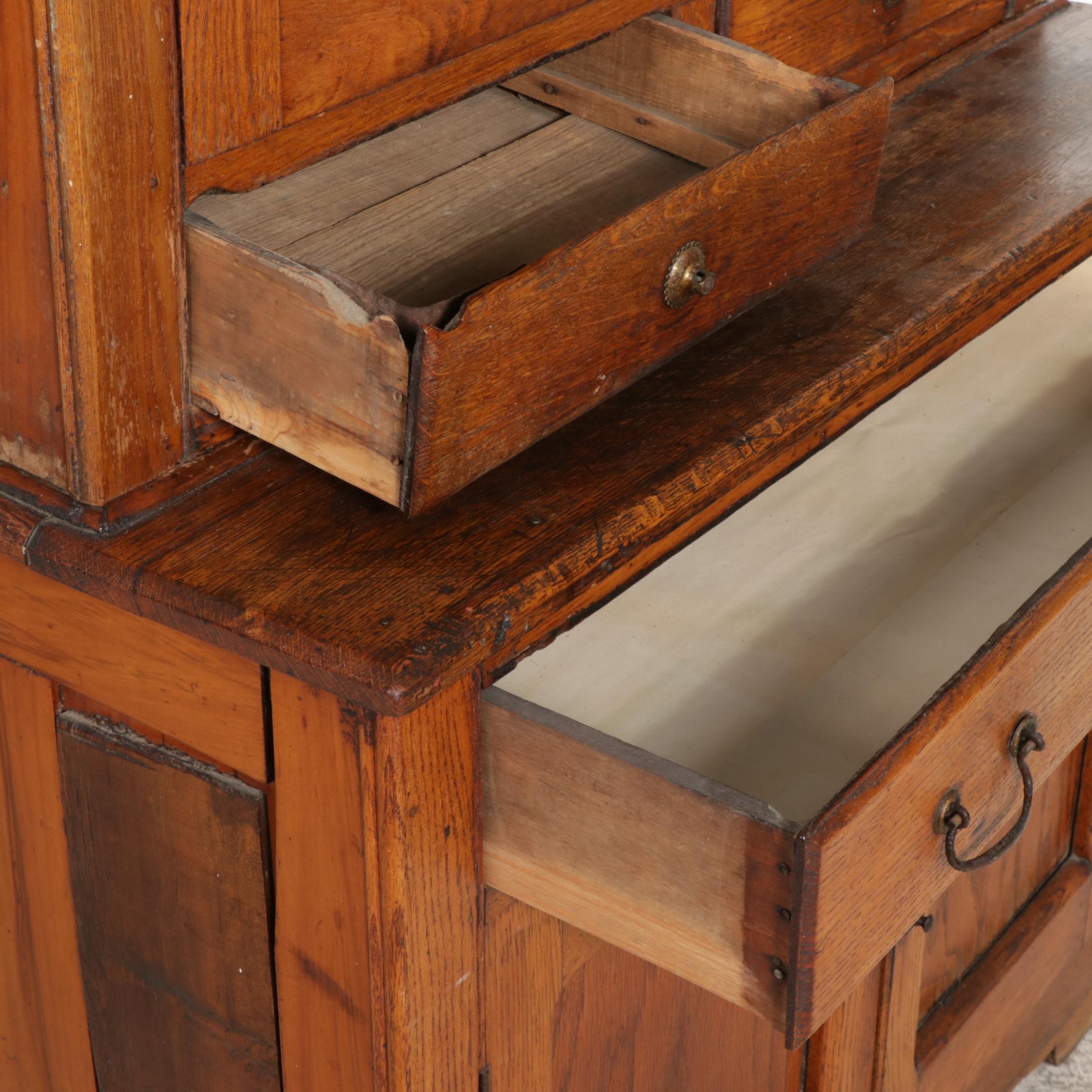 Late Victorian Mixed Hardwoods Stepback Cupboard, Circa 1900