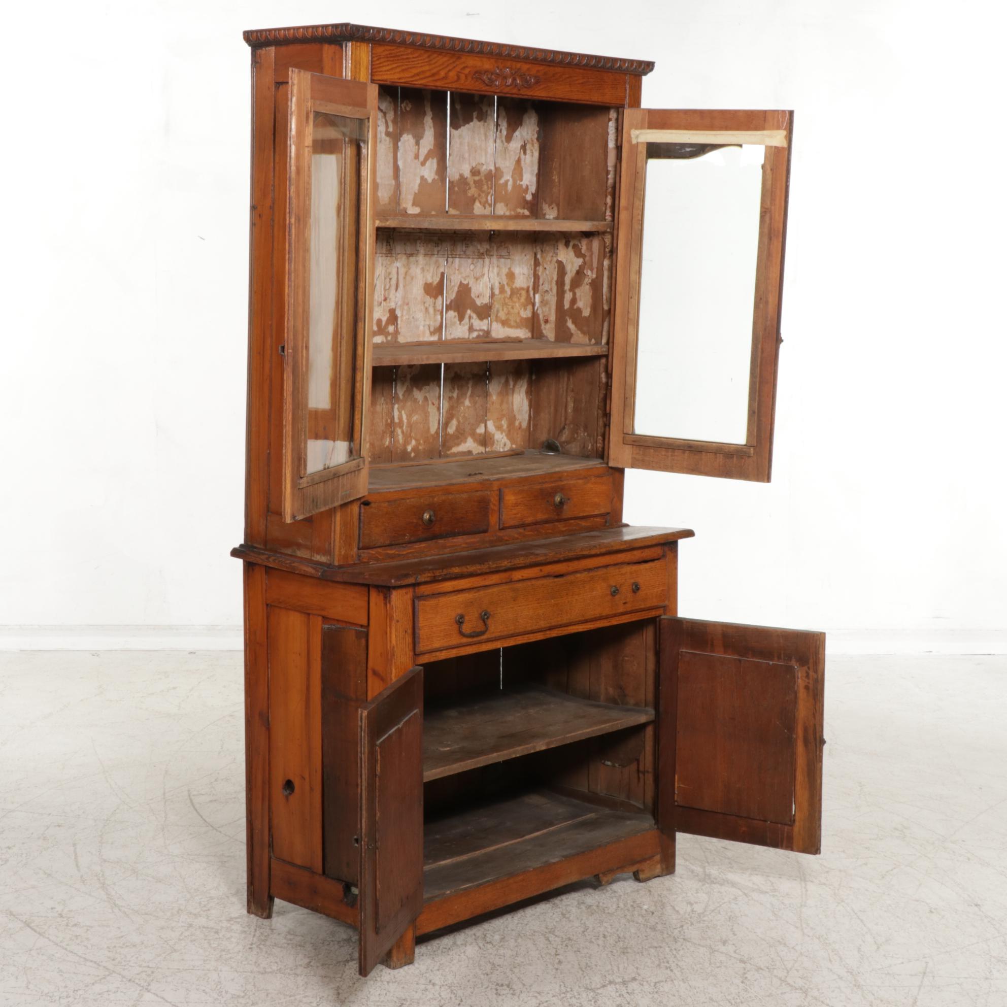 Late Victorian Mixed Hardwoods Stepback Cupboard, Circa 1900