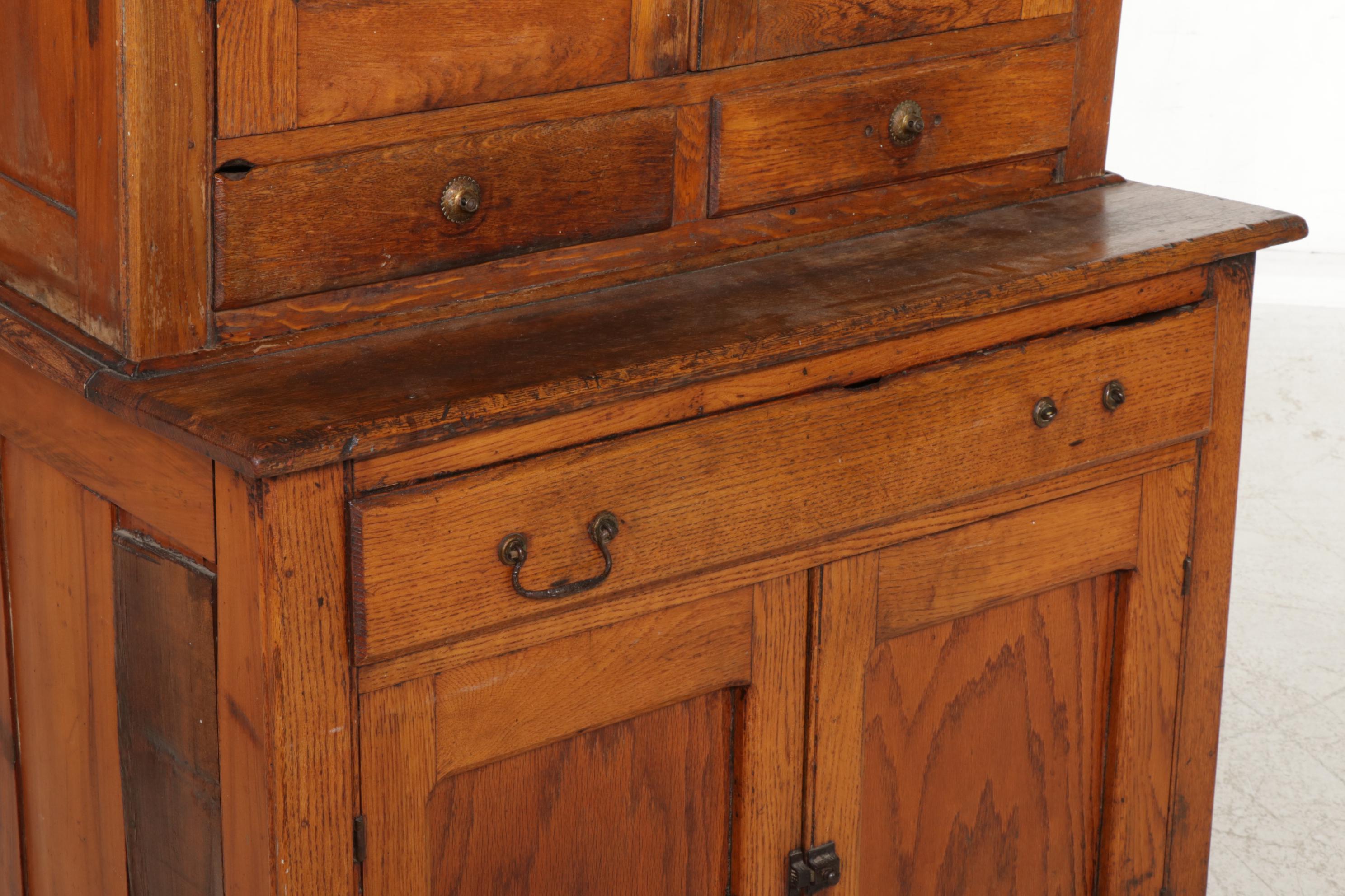 Late Victorian Mixed Hardwoods Stepback Cupboard, Circa 1900