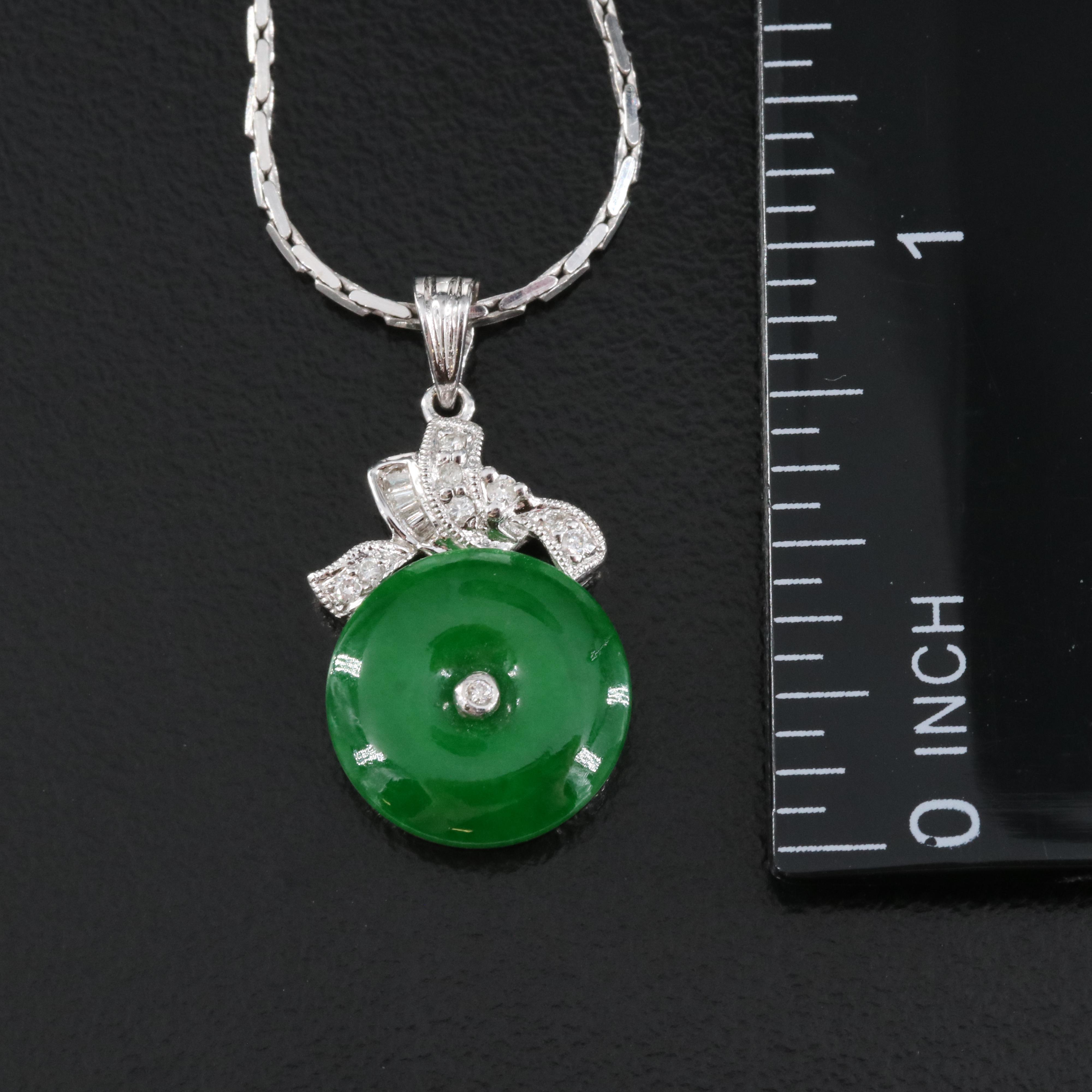 Vintage 10K Bi Jadeite and Diamond Pendant Necklace