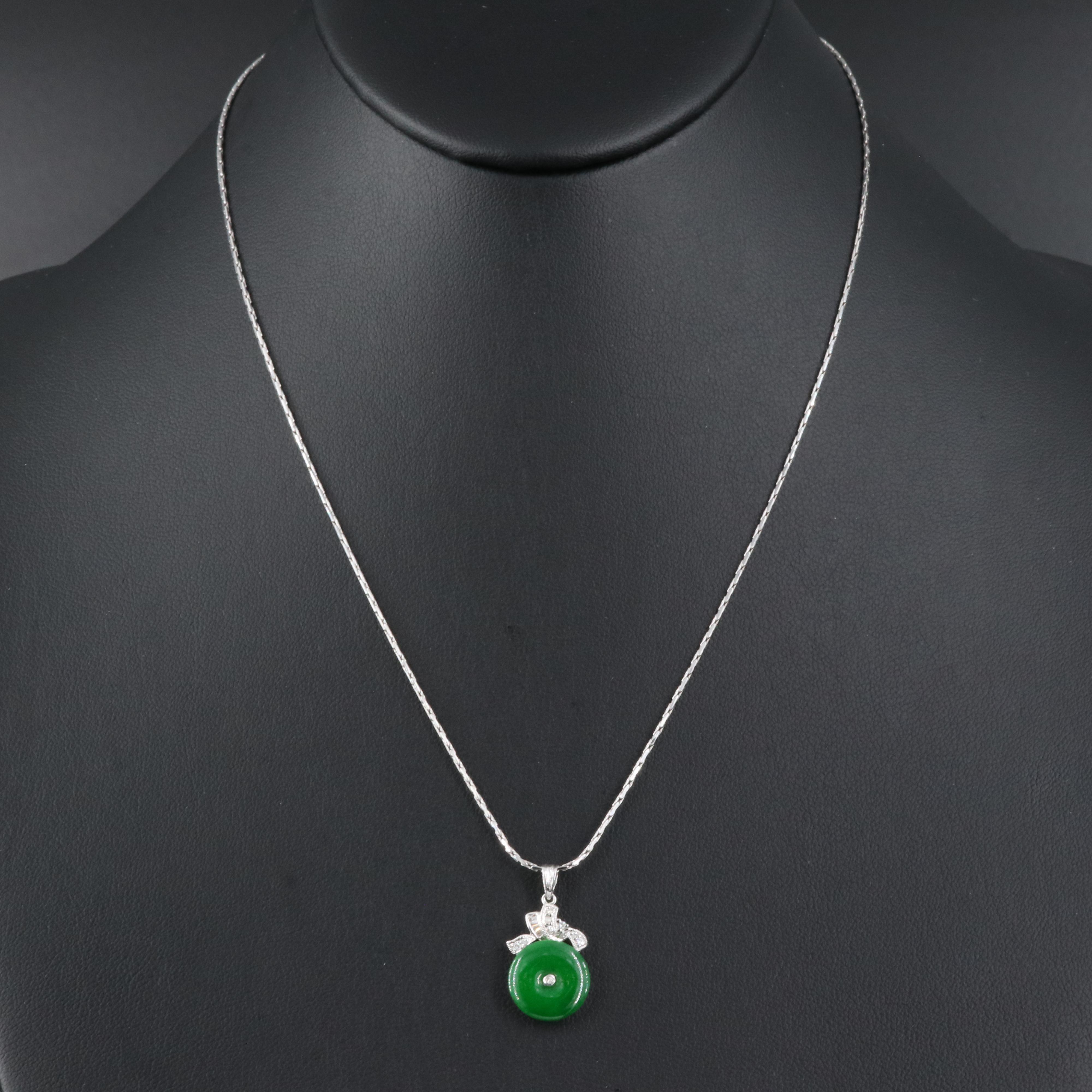 Vintage 10K Bi Jadeite and Diamond Pendant Necklace