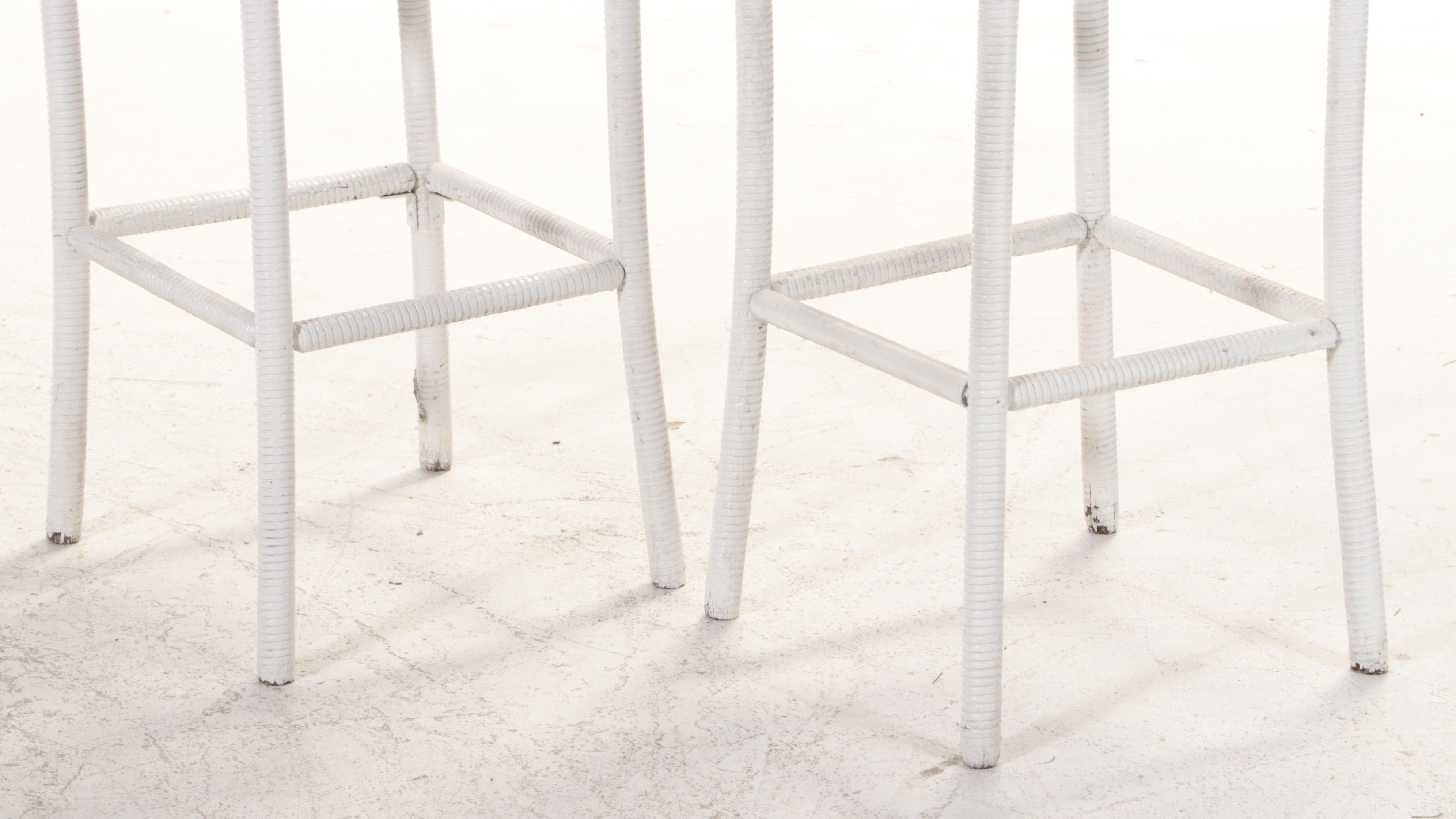 Pair of White Wicker Plant Stands