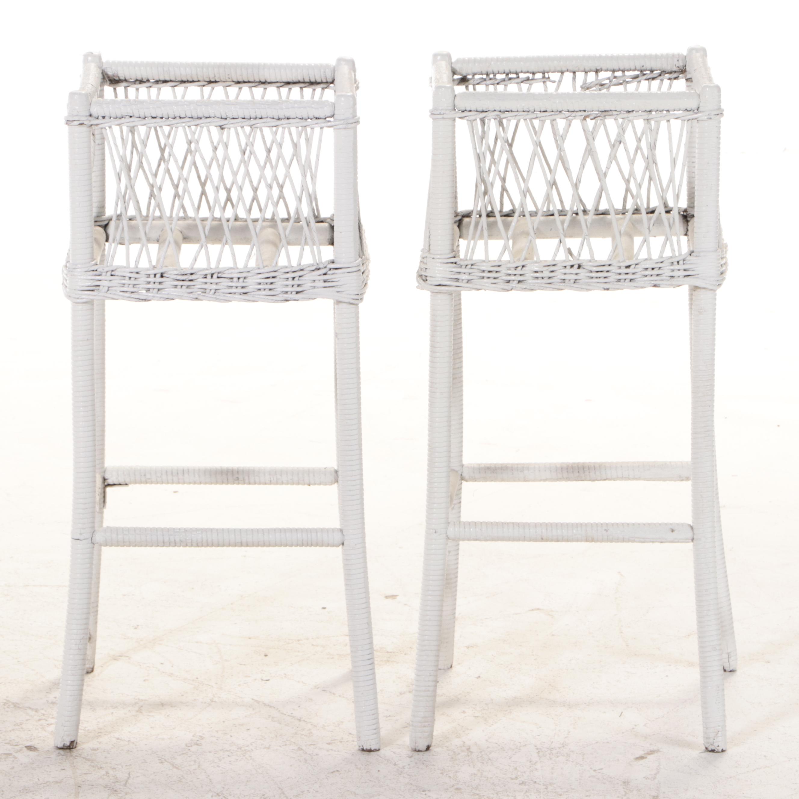 Pair of White Wicker Plant Stands