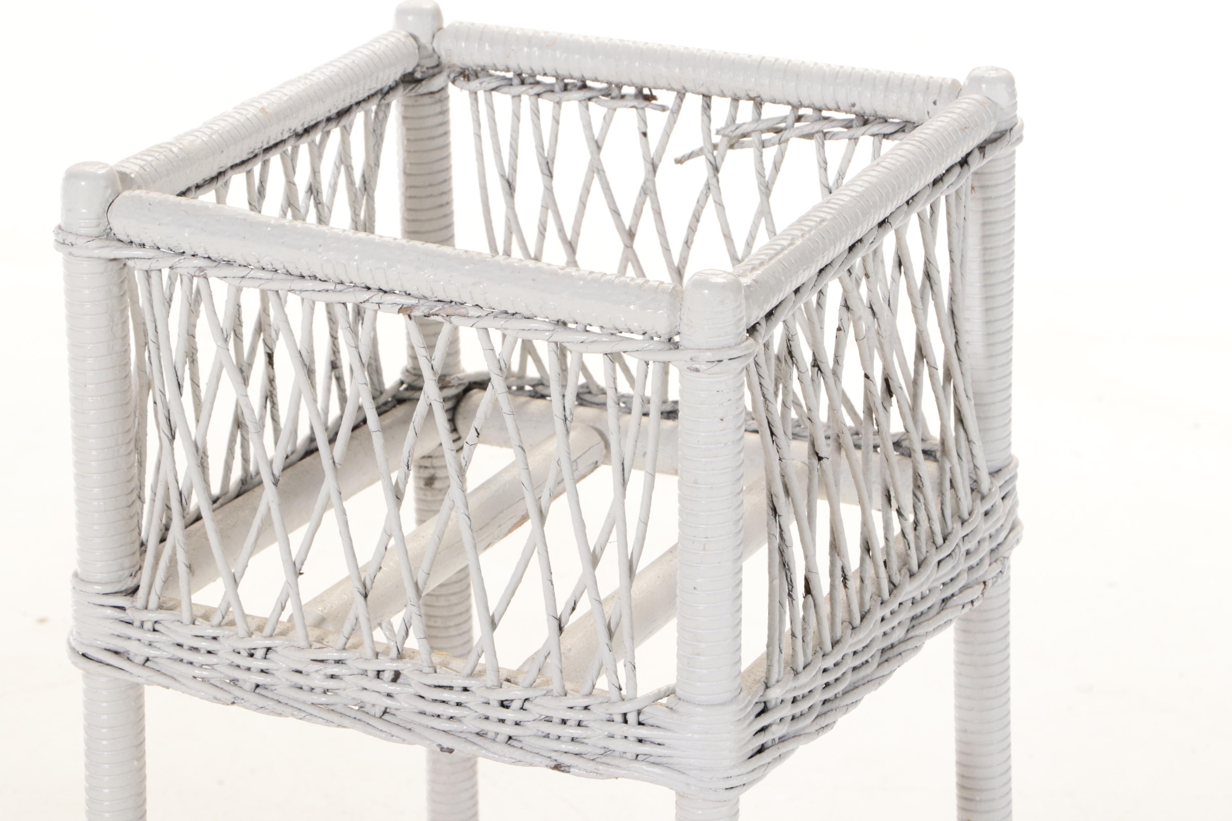 Pair of White Wicker Plant Stands