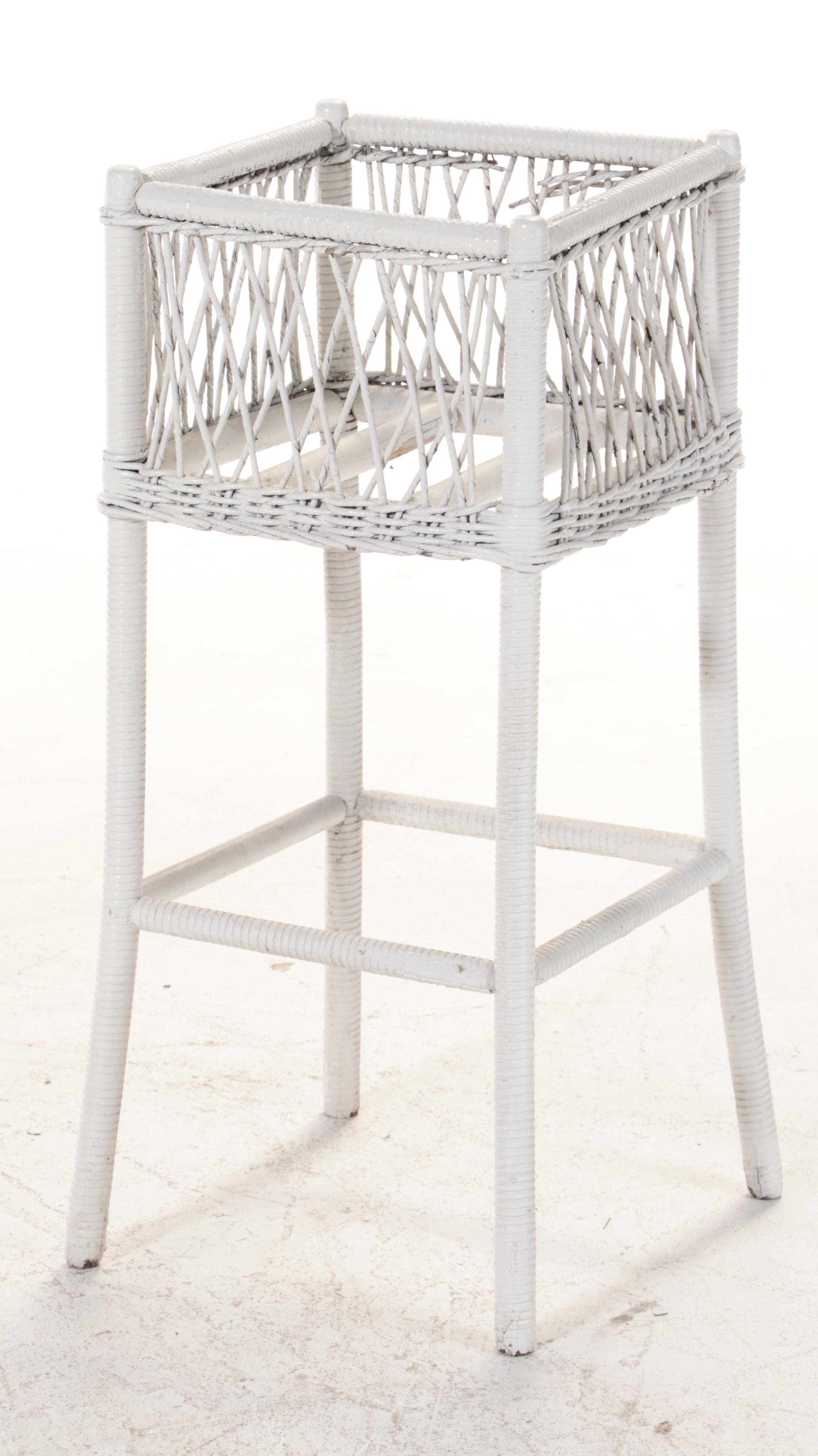 Pair of White Wicker Plant Stands