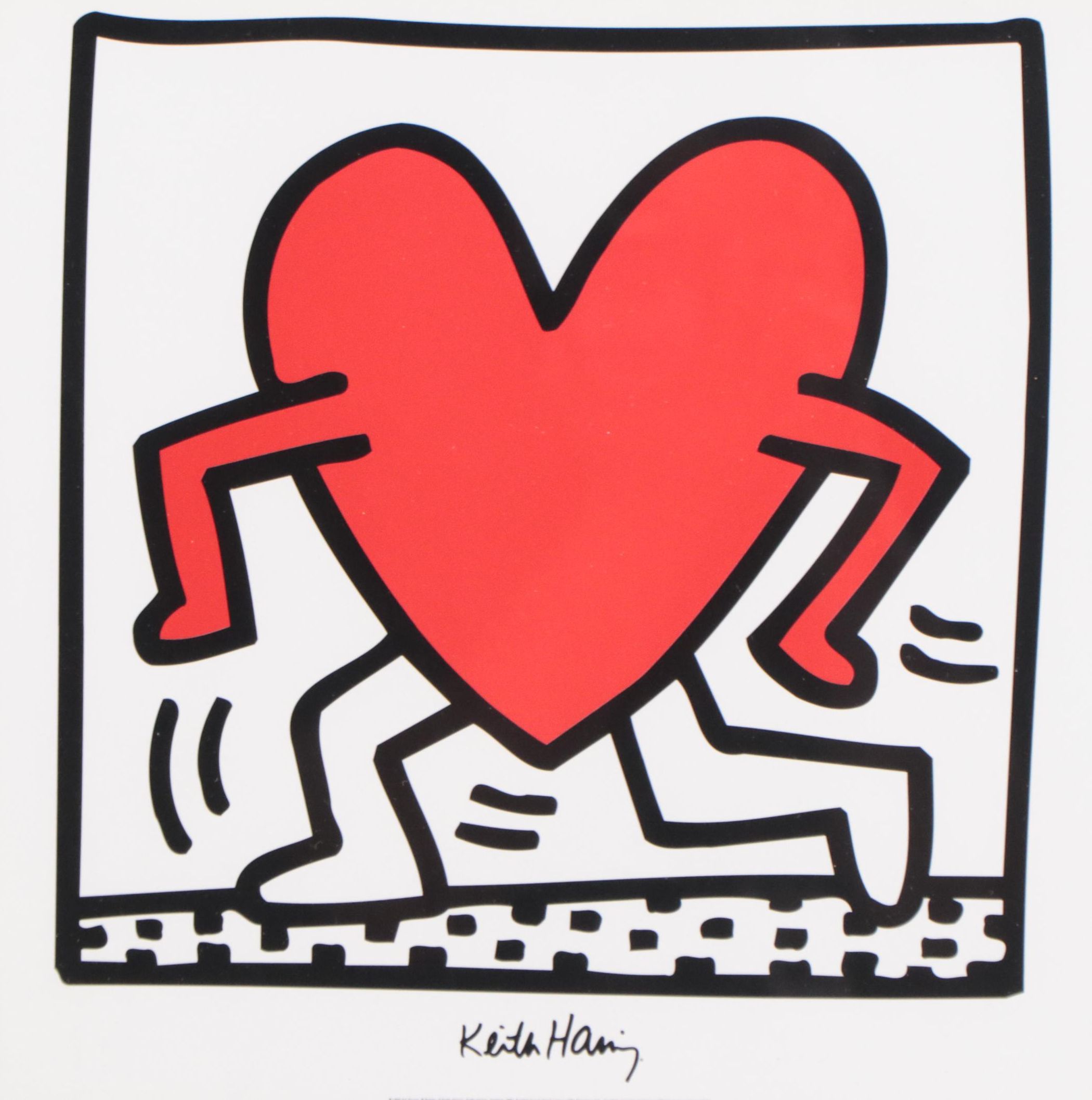 Offset Lithograph of Running Heart After Keith Haring