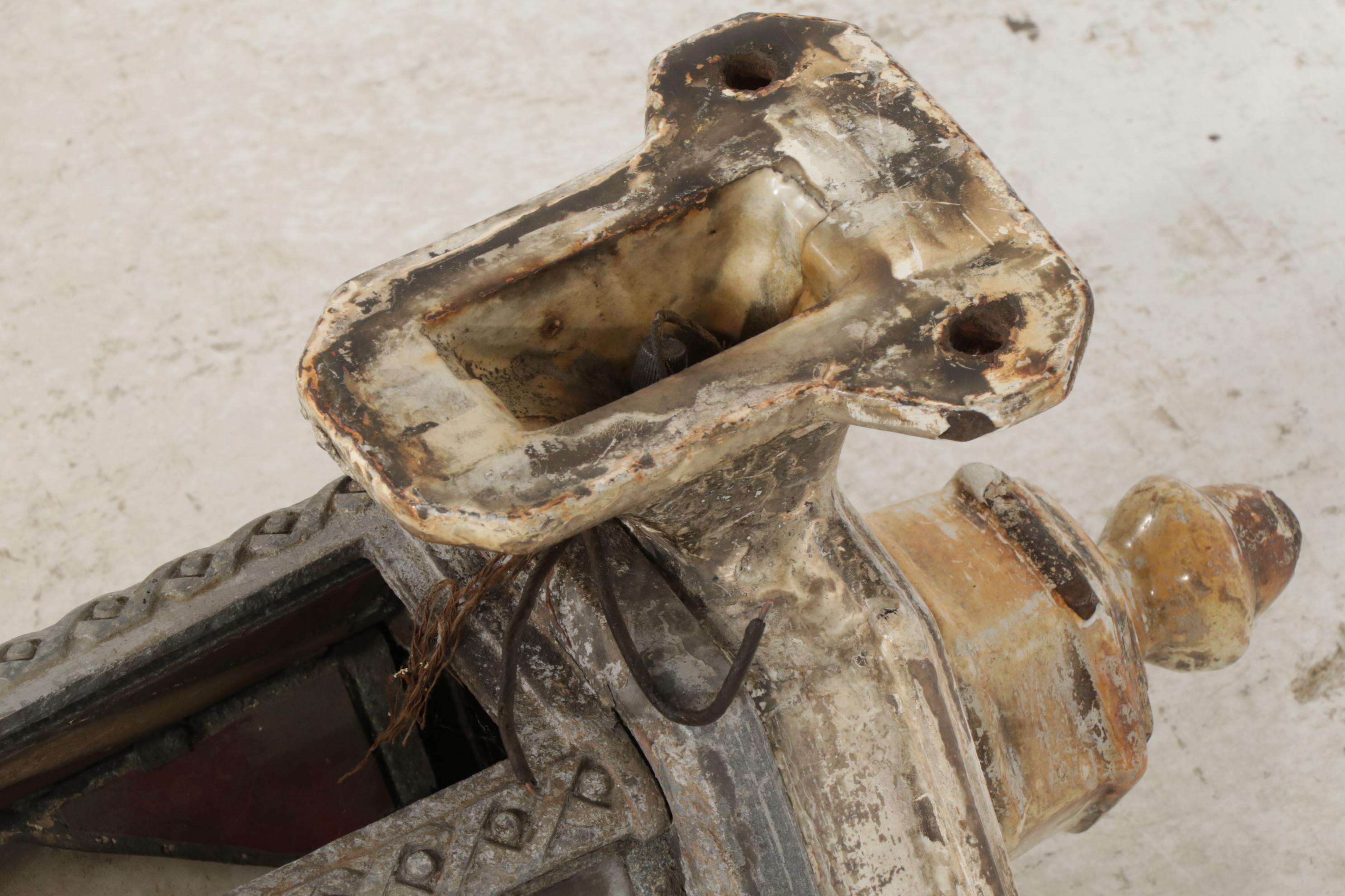 Metal With Red and White Glass Barber/Surgeon's Pole Wall Light, Early 20th C